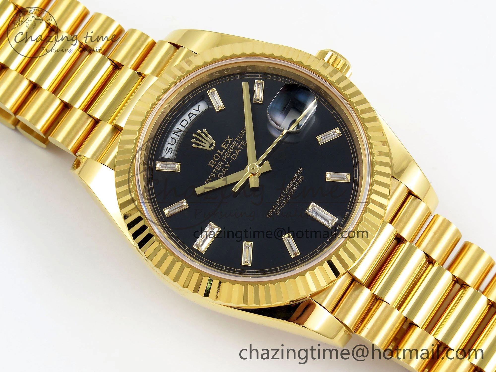 DayDate 40 228238 ARF 904L Steel Black Crystal Diamonds Bezel on President Bracelet VR3255