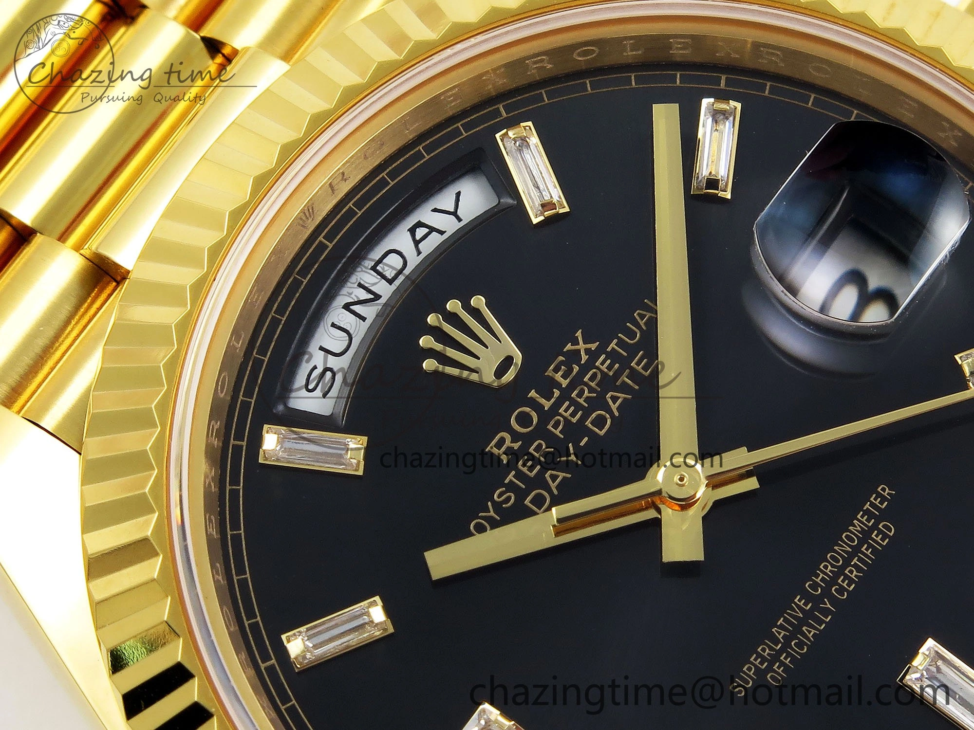 DayDate 40 228238 ARF 904L Steel Black Crystal Diamonds Bezel on President Bracelet VR3255