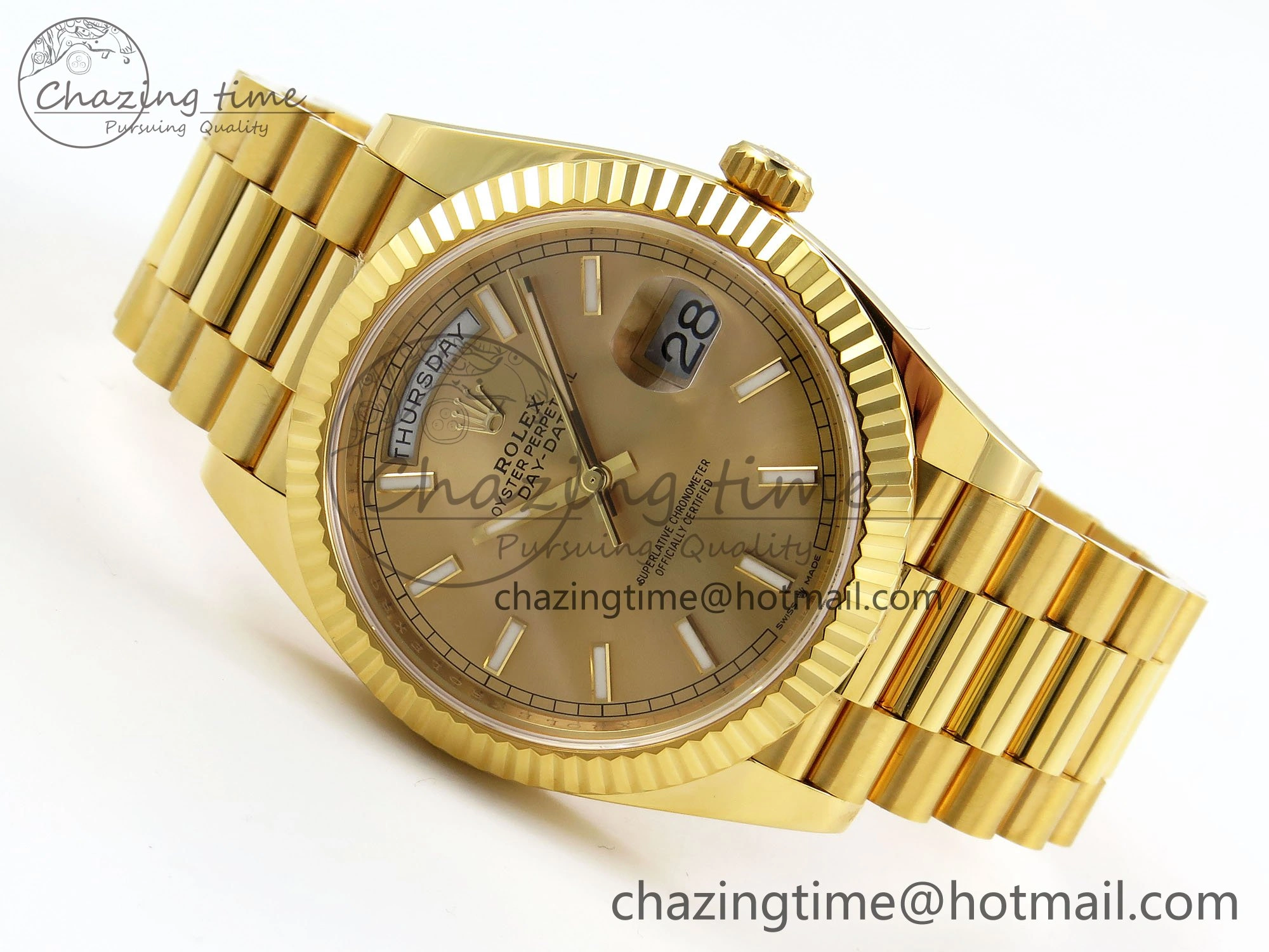 DayDate 40 228238 ARF 904L Steel Gold Stick Dial on President Bracelet VR3255