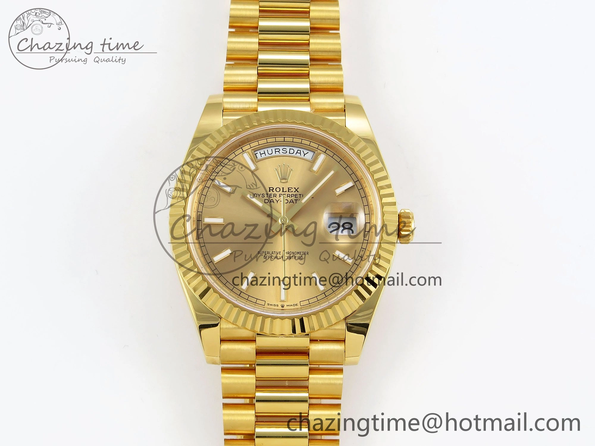 DayDate 40 228238 ARF 904L Steel Gold Stick Dial on President Bracelet VR3255