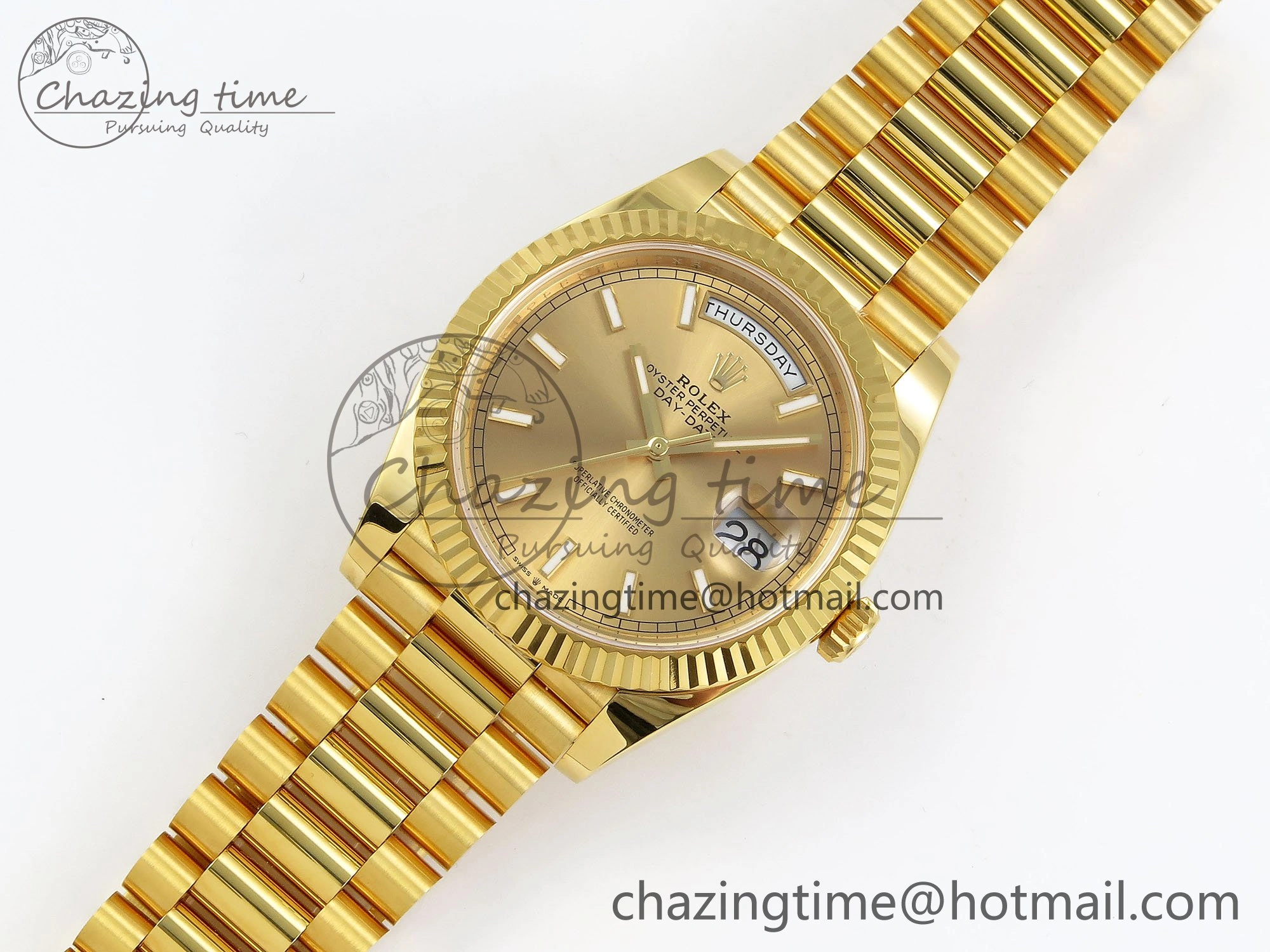DayDate 40 228238 ARF 904L Steel Gold Stick Dial on President Bracelet VR3255