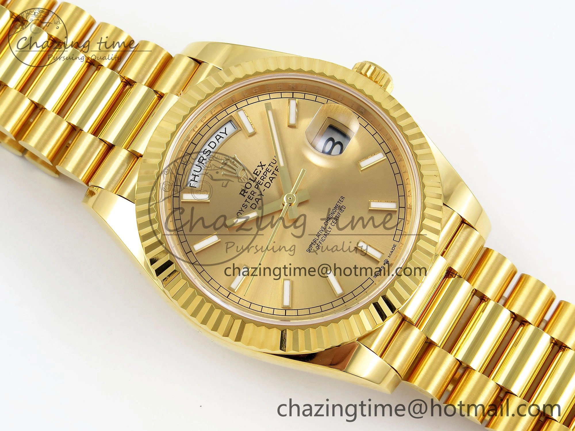 DayDate 40 228238 ARF 904L Steel Gold Stick Dial on President Bracelet VR3255