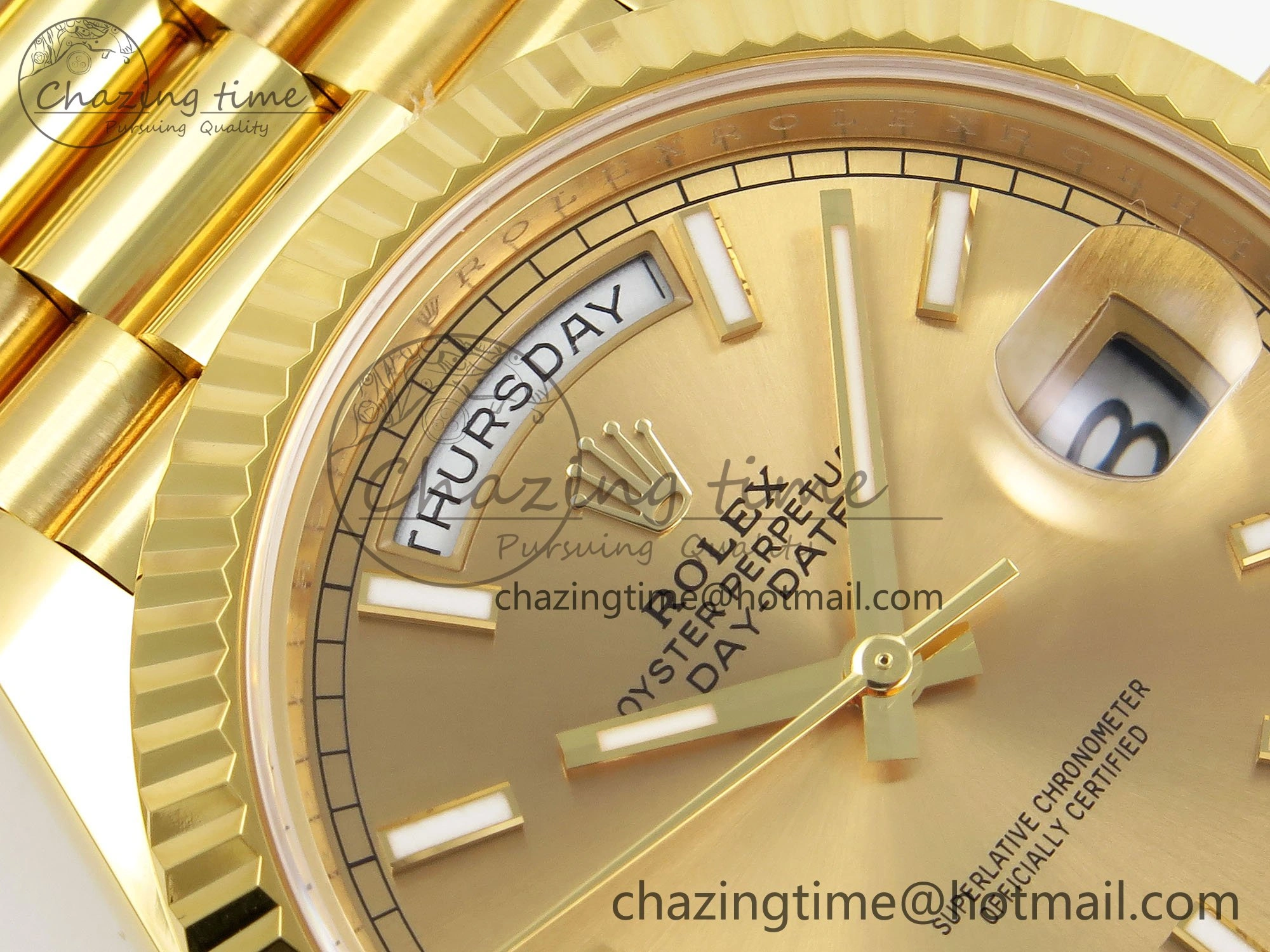 DayDate 40 228238 ARF 904L Steel Gold Stick Dial on President Bracelet VR3255