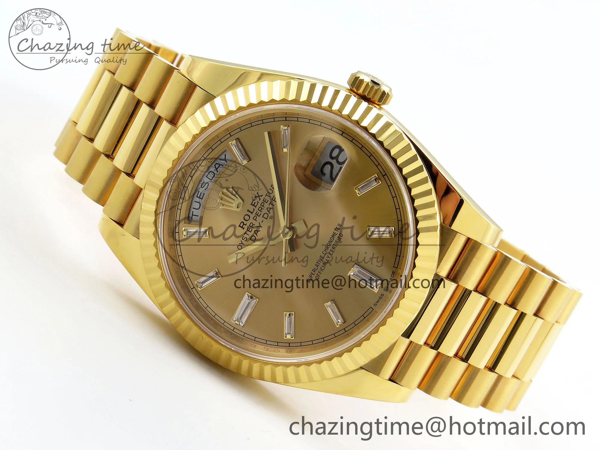 DayDate 40 228238 ARF 904L Steel YG Crystal Diamonds Bezel on President Bracelet VR3255