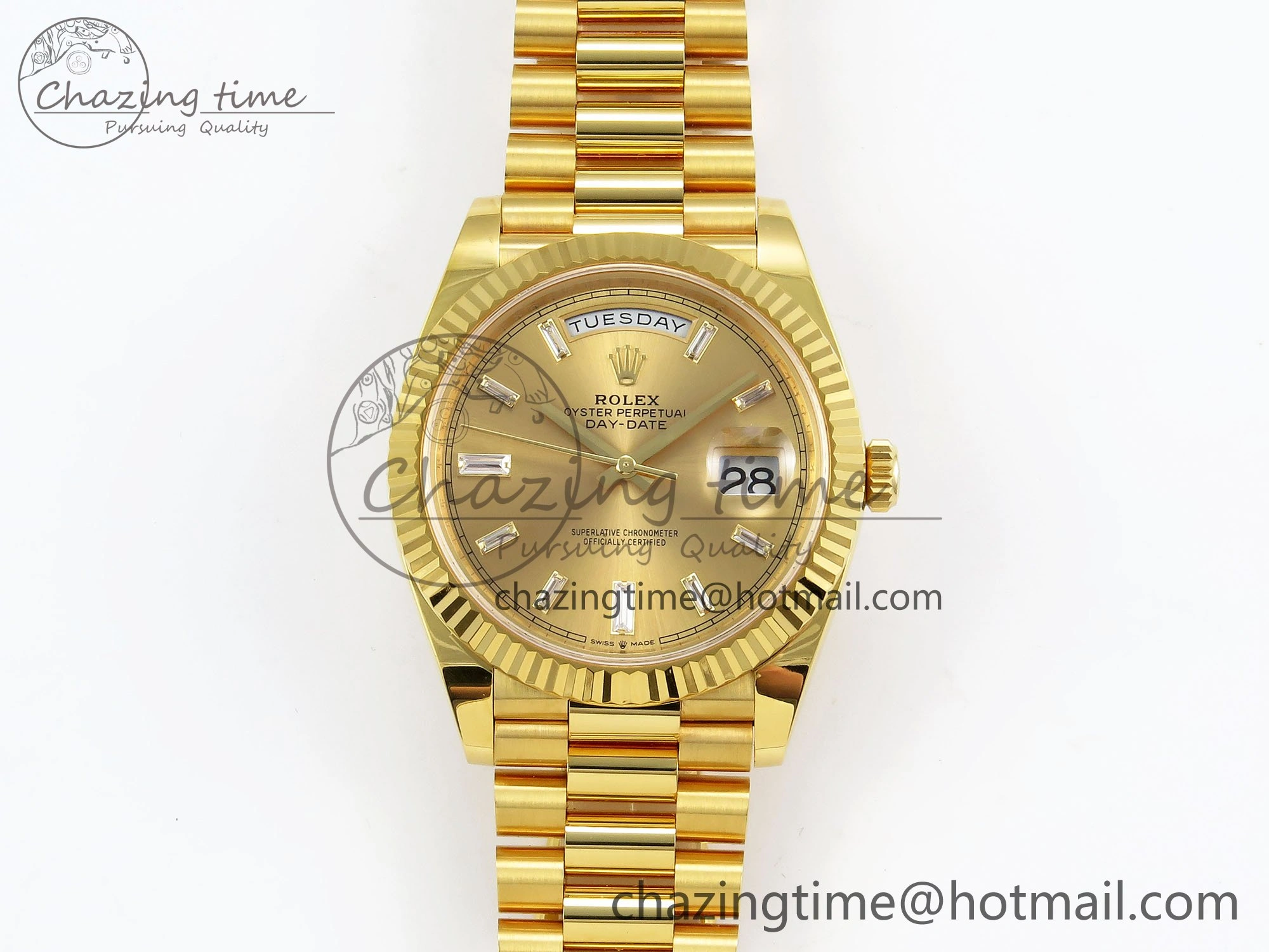 DayDate 40 228238 ARF 904L Steel YG Crystal Diamonds Bezel on President Bracelet VR3255