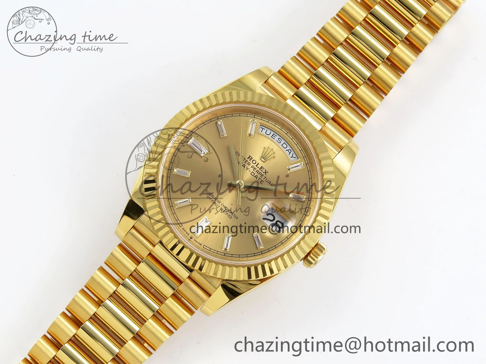 DayDate 40 228238 ARF 904L Steel YG Crystal Diamonds Bezel on President Bracelet VR3255