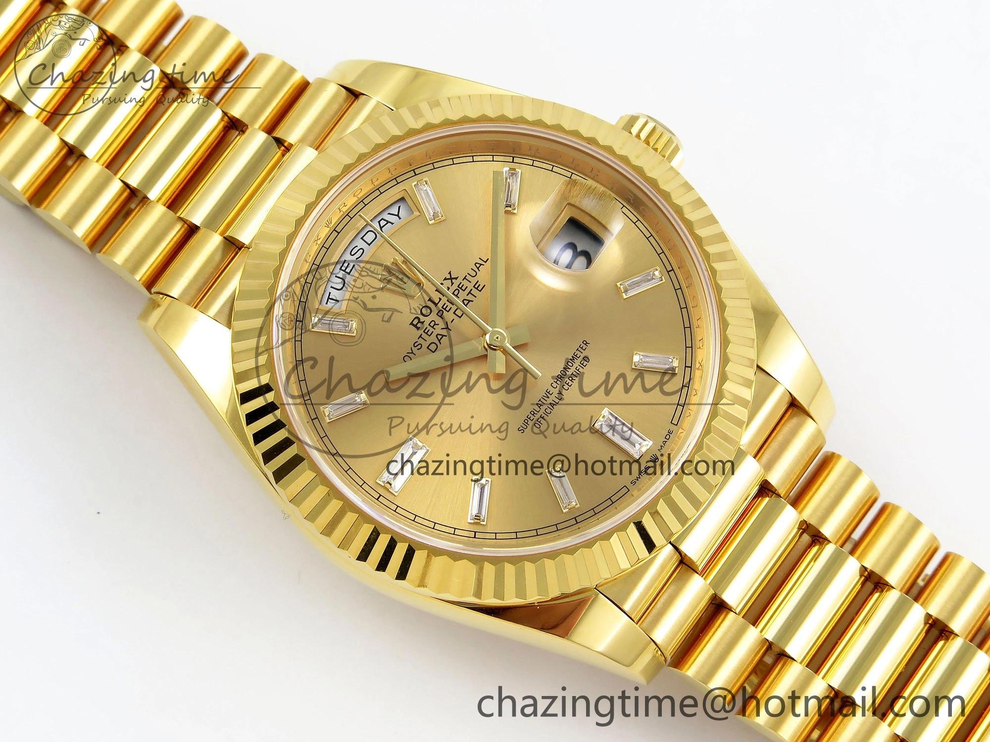 DayDate 40 228238 ARF 904L Steel YG Crystal Diamonds Bezel on President Bracelet VR3255