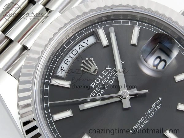DayDate 40 228239 ARF 904L Steel Grey Stick Dial on President Bracelet VR3255