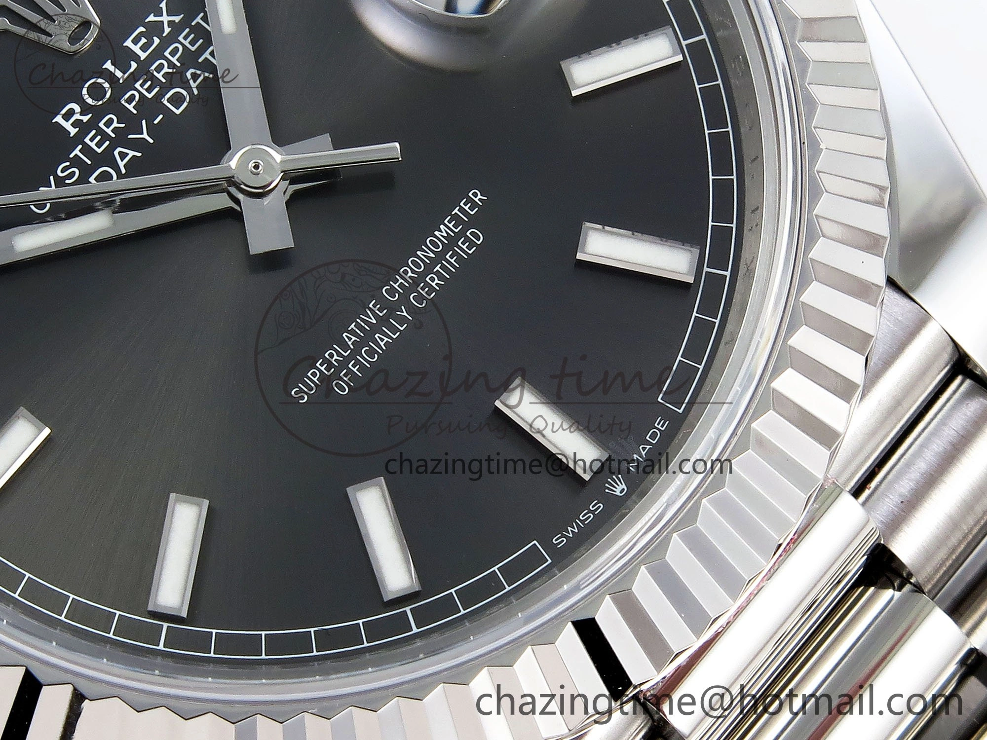 DayDate 40 228239 ARF 904L Steel Grey Stick Dial on President Bracelet VR3255