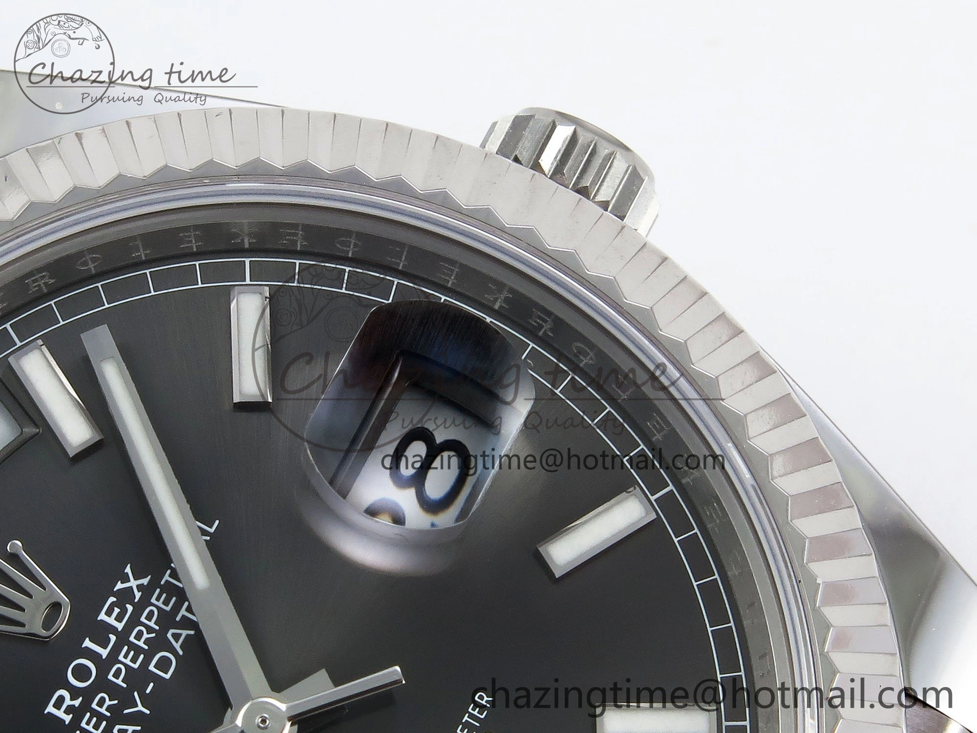 DayDate 40 228239 ARF 904L Steel Grey Stick Dial on President Bracelet VR3255