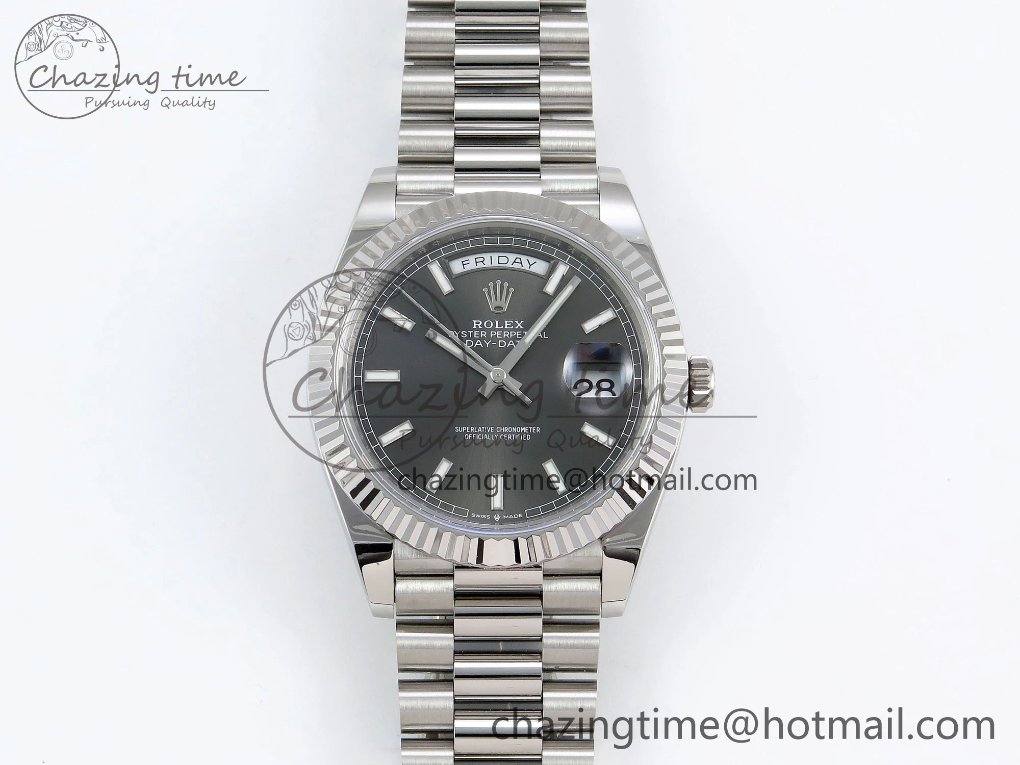 DayDate 40 228239 ARF 904L Steel Grey Stick Dial on President Bracelet VR3255