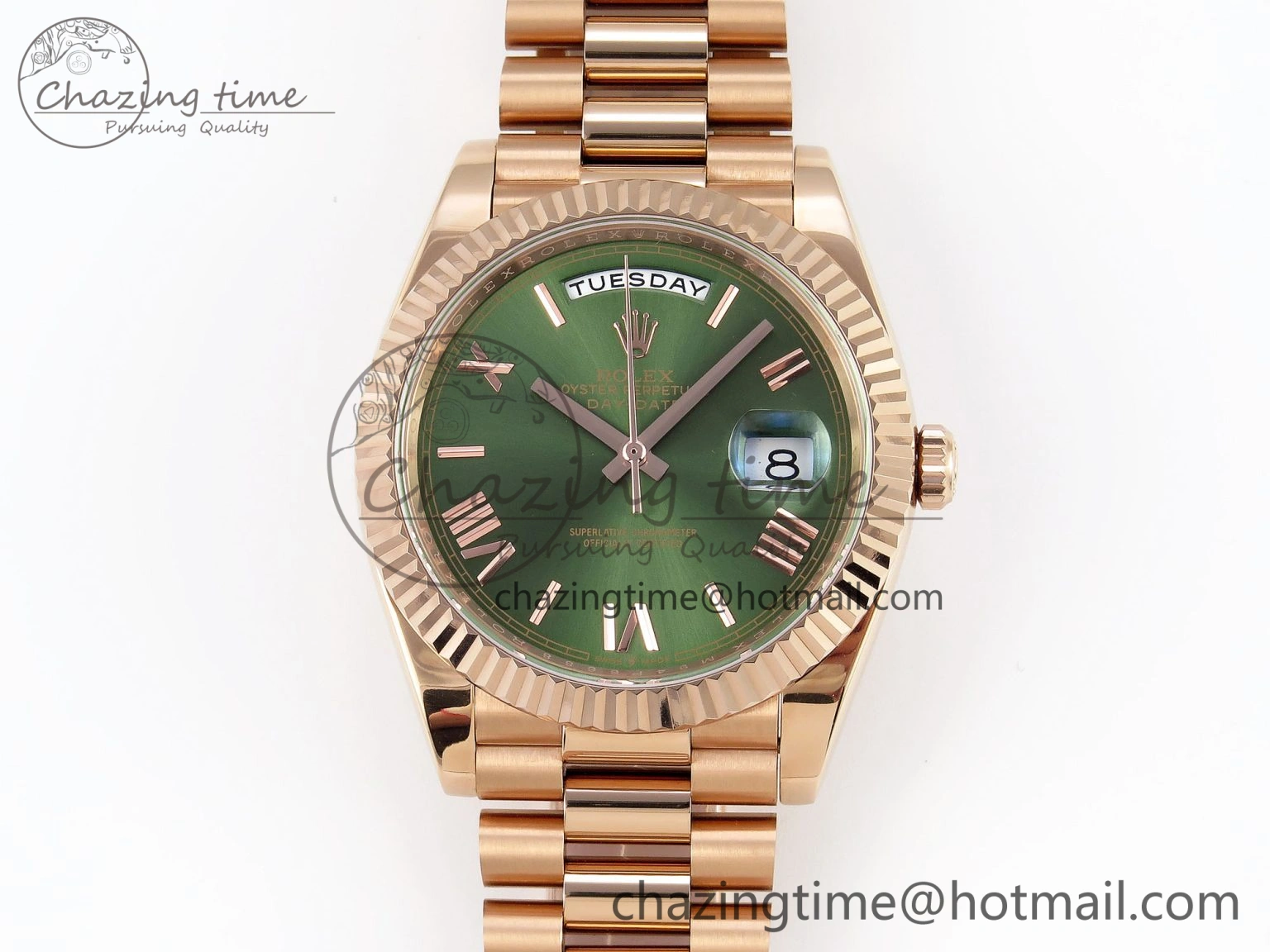 DayDate 40 RG GSF Gain Weight Green Roman Dial on President Bracelet A2836