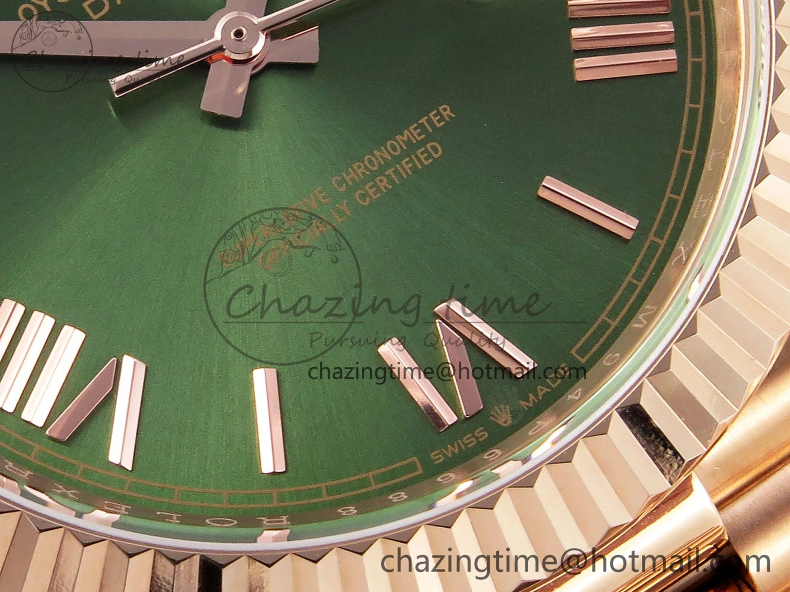 DayDate 40 RG GSF Gain Weight Green Roman Dial on President Bracelet A2836