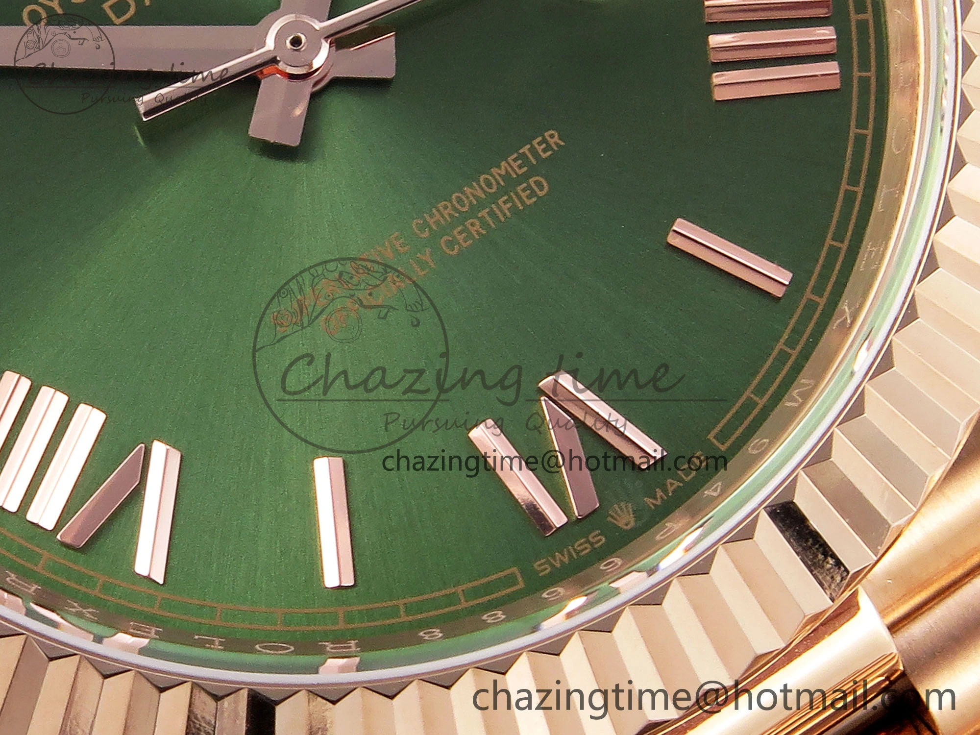 DayDate 40 RG GSF Gain Weight Green Roman Dial on President Bracelet A2836