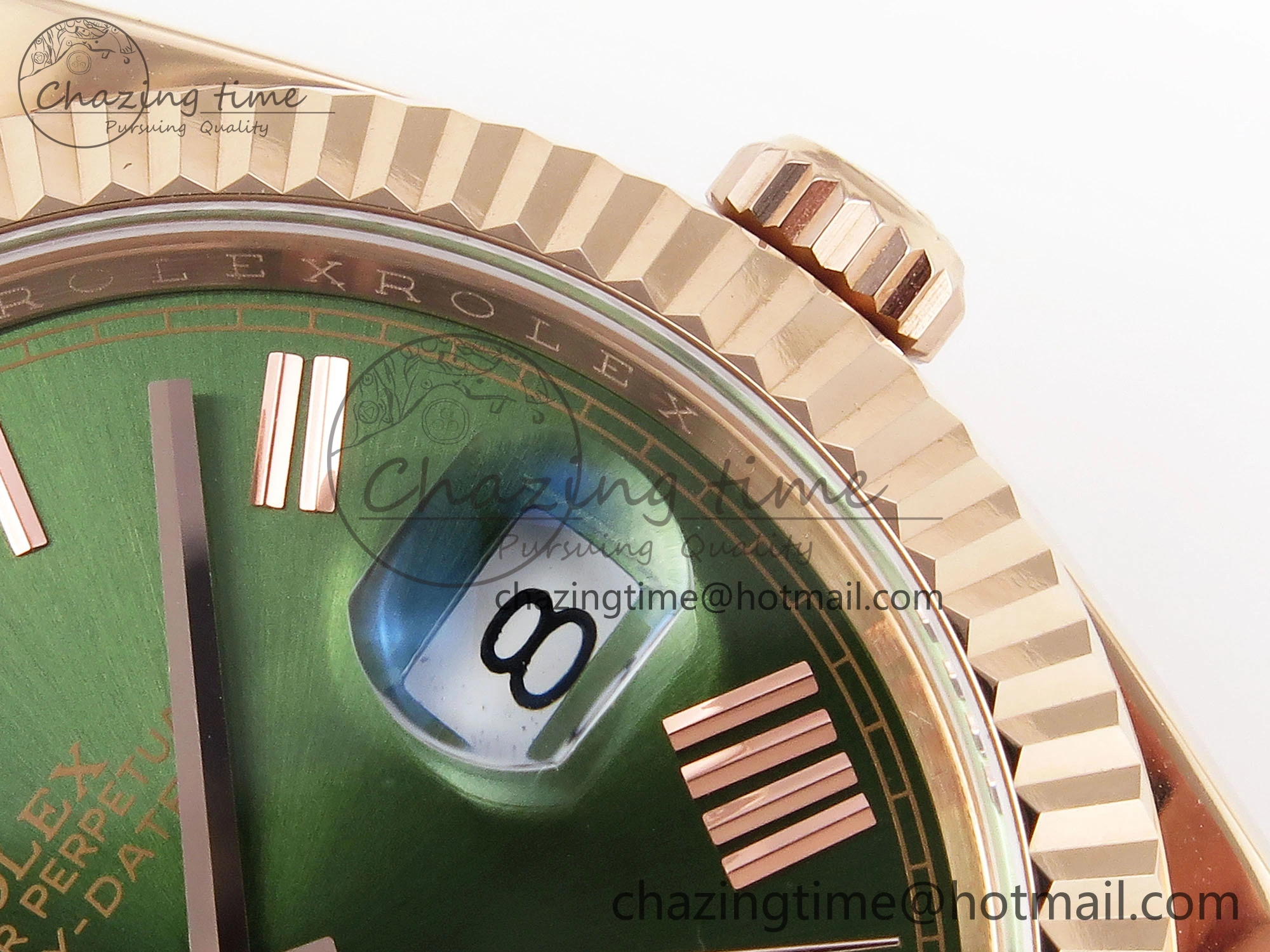 DayDate 40 RG GSF Gain Weight Green Roman Dial on President Bracelet A2836