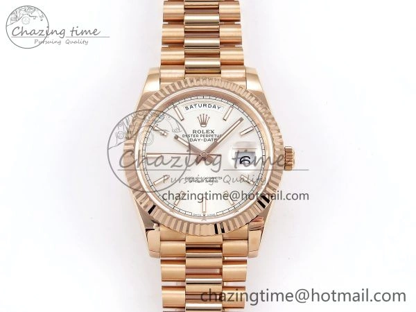 DayDate 40 RG JDF 904L Steel Silver Stick Dial on President Bracelet VR3255 V3 (Gain Weight)