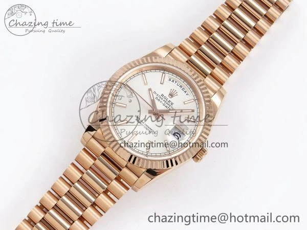 DayDate 40 RG JDF 904L Steel Silver Stick Dial on President Bracelet VR3255 V3 (Gain Weight)
