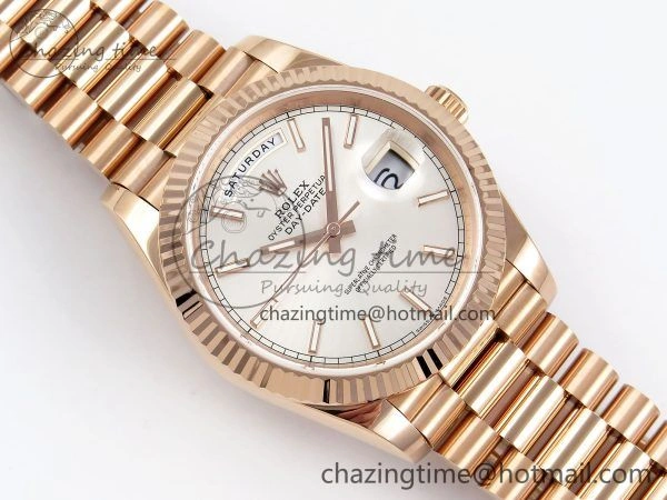 DayDate 40 RG JDF 904L Steel Silver Stick Dial on President Bracelet VR3255 V3 (Gain Weight)