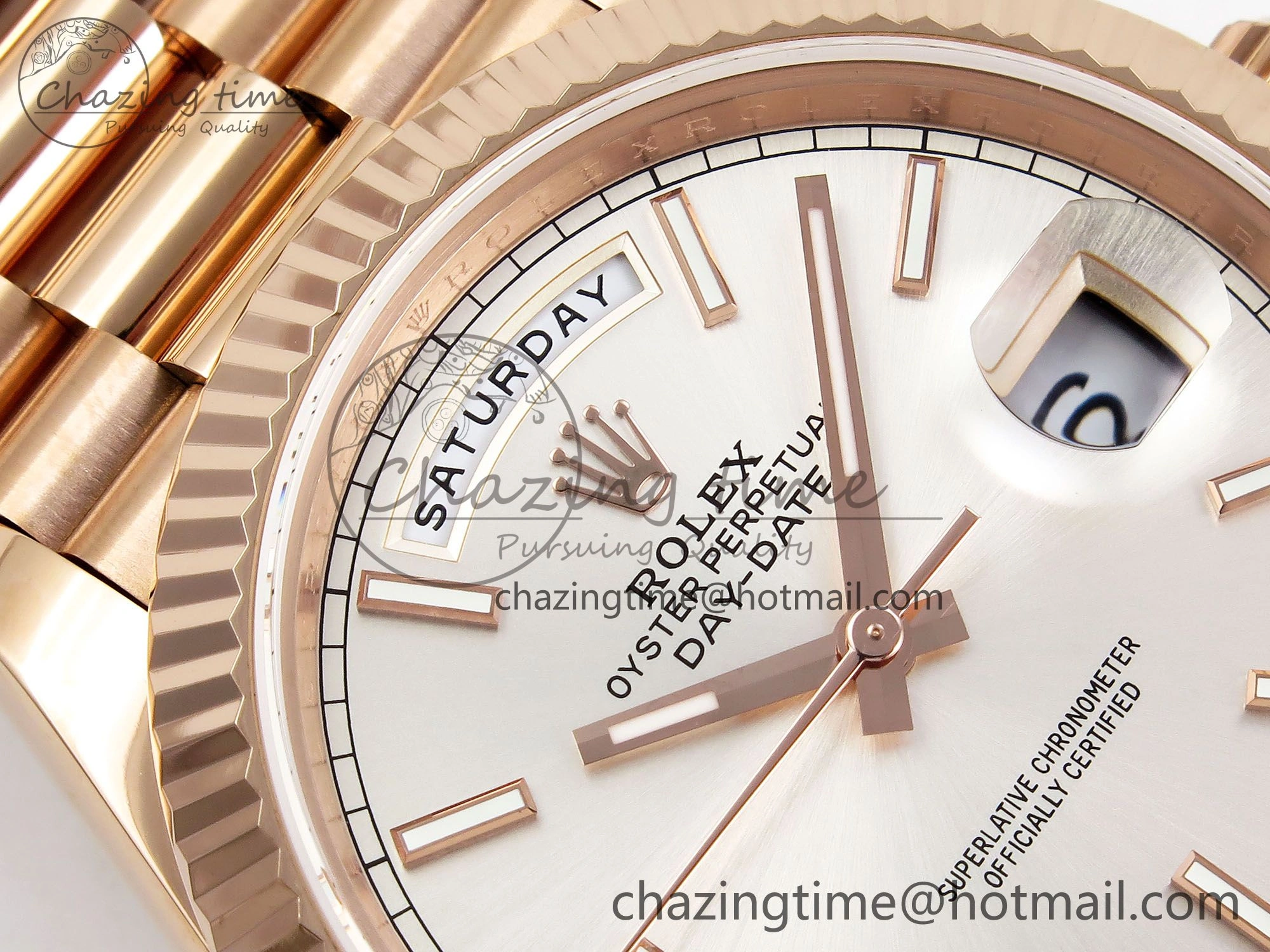 DayDate 40 RG JDF 904L Steel Silver Stick Dial on President Bracelet VR3255 V3 (Gain Weight)