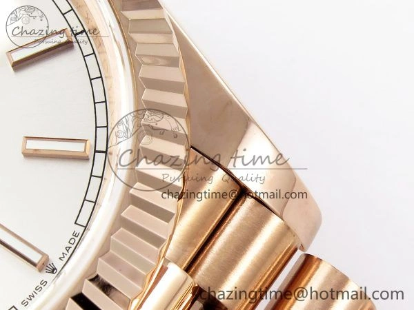DayDate 40 RG JDF 904L Steel Silver Stick Dial on President Bracelet VR3255 V3 (Gain Weight)