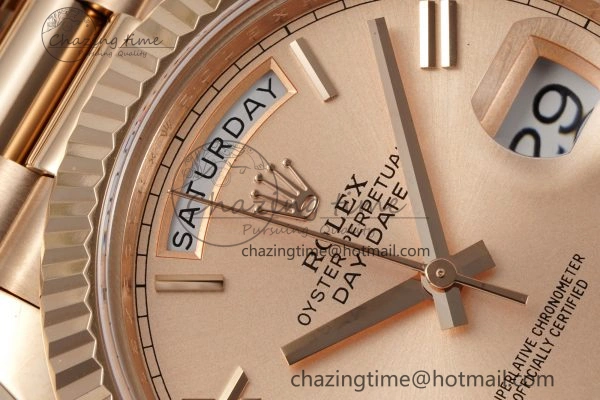 DayDate 40 RG JDF Gain Weight 904L Steel RG Dial Roman Markers on President Bracelet A2836 V2