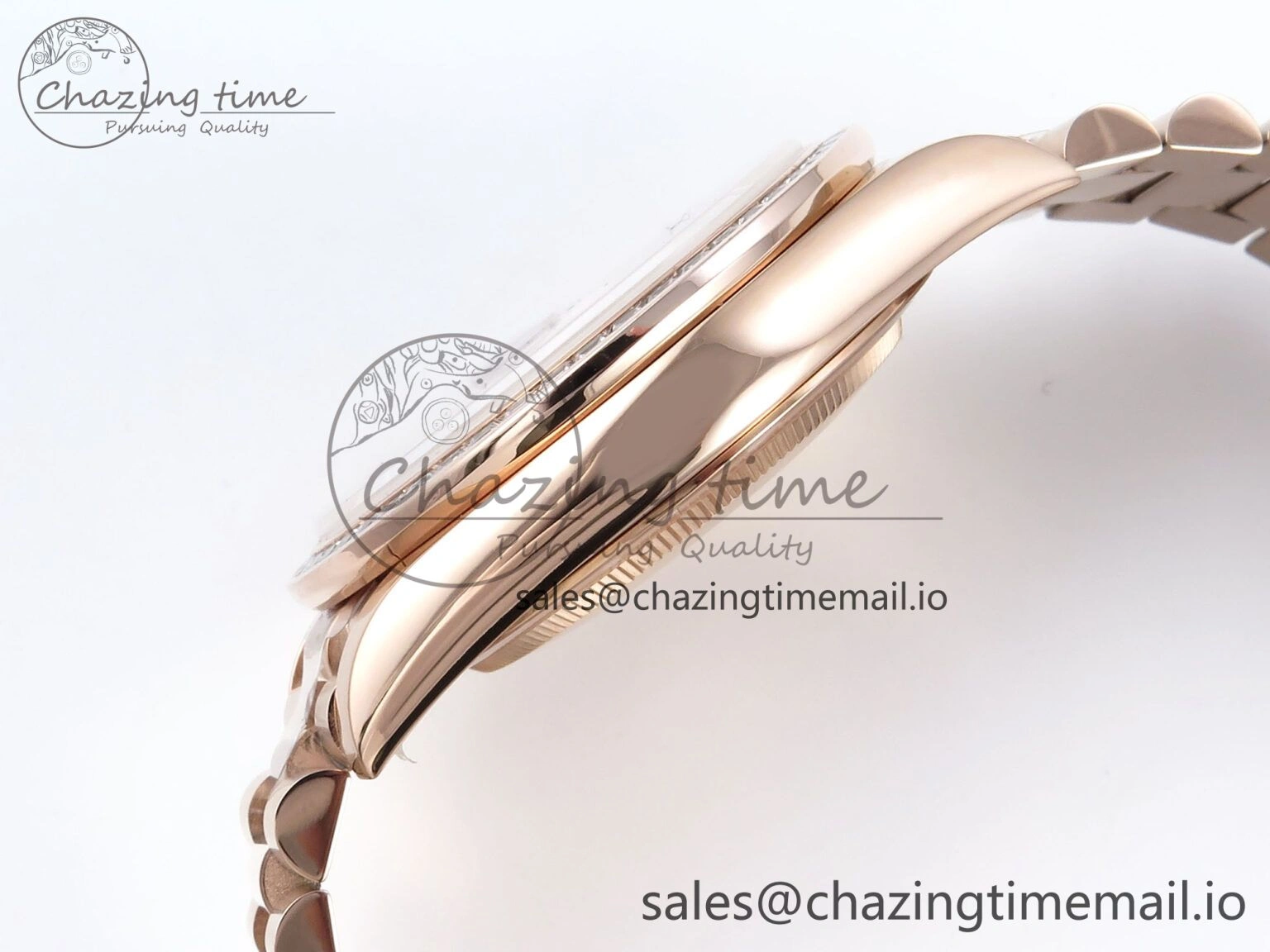 DayDate 40 RG QF 1:1 Best Edition Brown Crystal Dial Diamonds Bezel on President Bracelet A2836 V5 (Gain Weight)