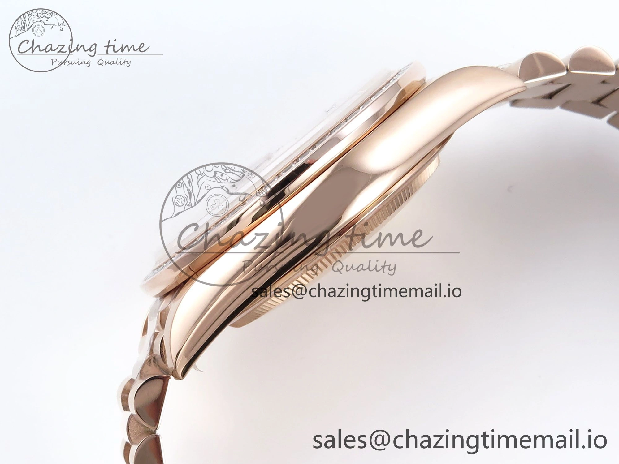 DayDate 40 RG QF 1:1 Best Edition Brown Crystal Dial Diamonds Bezel on President Bracelet A2836 V5 (Gain Weight)