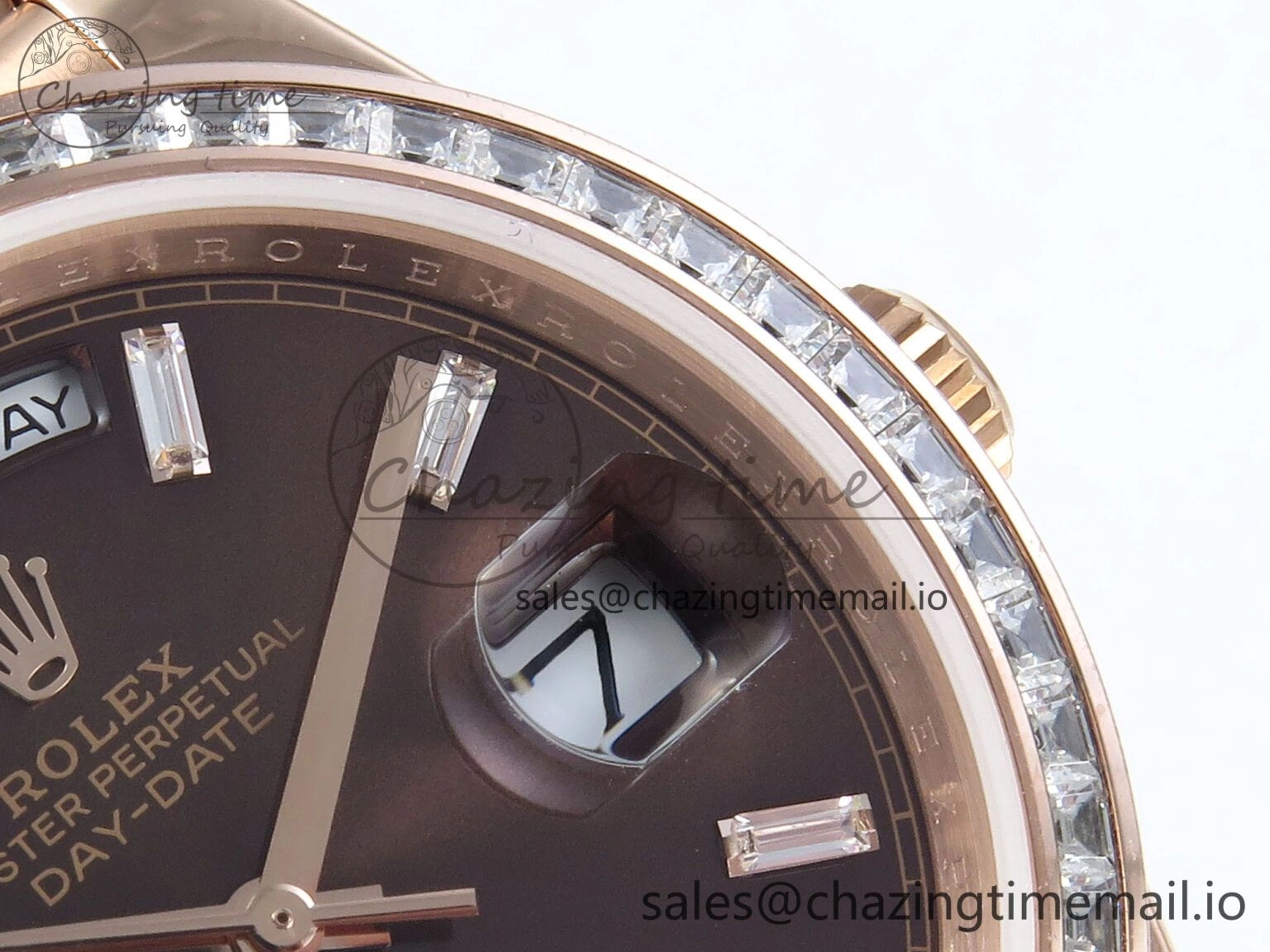 DayDate 40 RG QF 1:1 Best Edition Brown Crystal Dial Diamonds Bezel on President Bracelet A2836 V5 (Gain Weight)