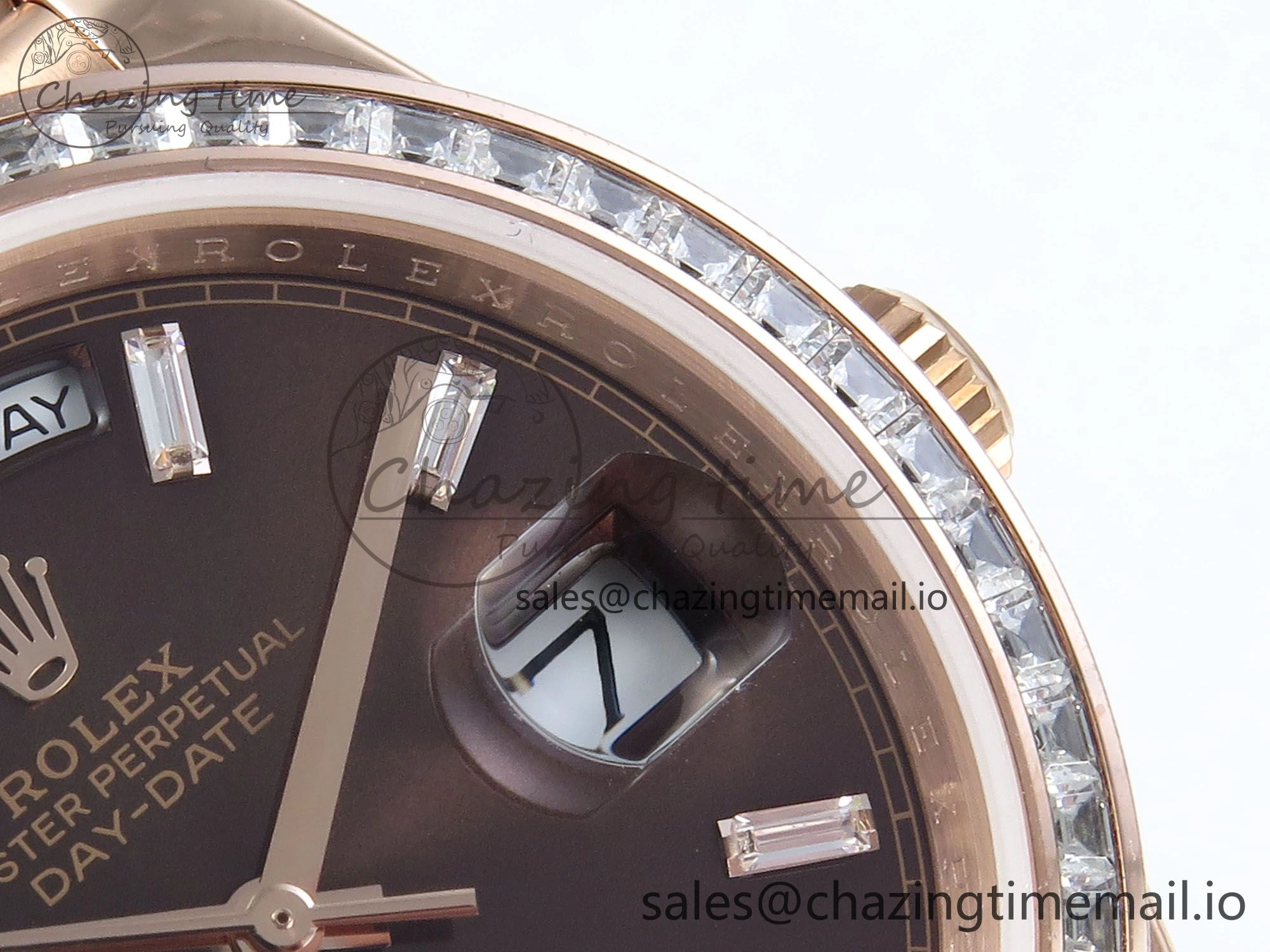 DayDate 40 RG QF 1:1 Best Edition Brown Crystal Dial Diamonds Bezel on President Bracelet A2836 V5 (Gain Weight)