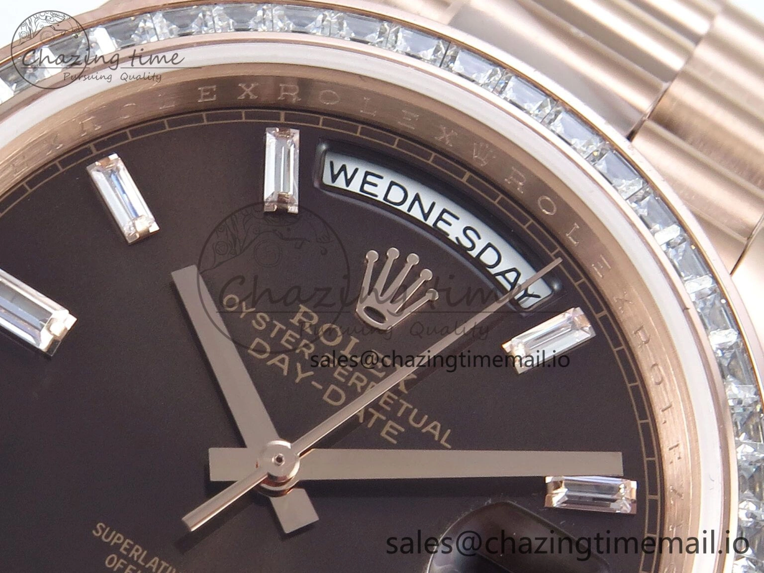 DayDate 40 RG QF 1:1 Best Edition Brown Crystal Dial Diamonds Bezel on President Bracelet A2836 V5 (Gain Weight)