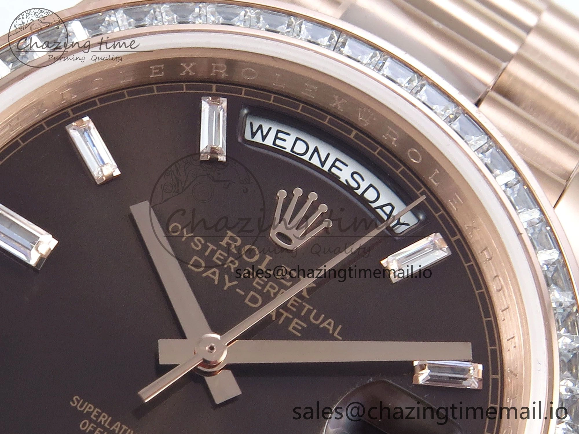 DayDate 40 RG QF 1:1 Best Edition Brown Crystal Dial Diamonds Bezel on President Bracelet A2836 V5 (Gain Weight)