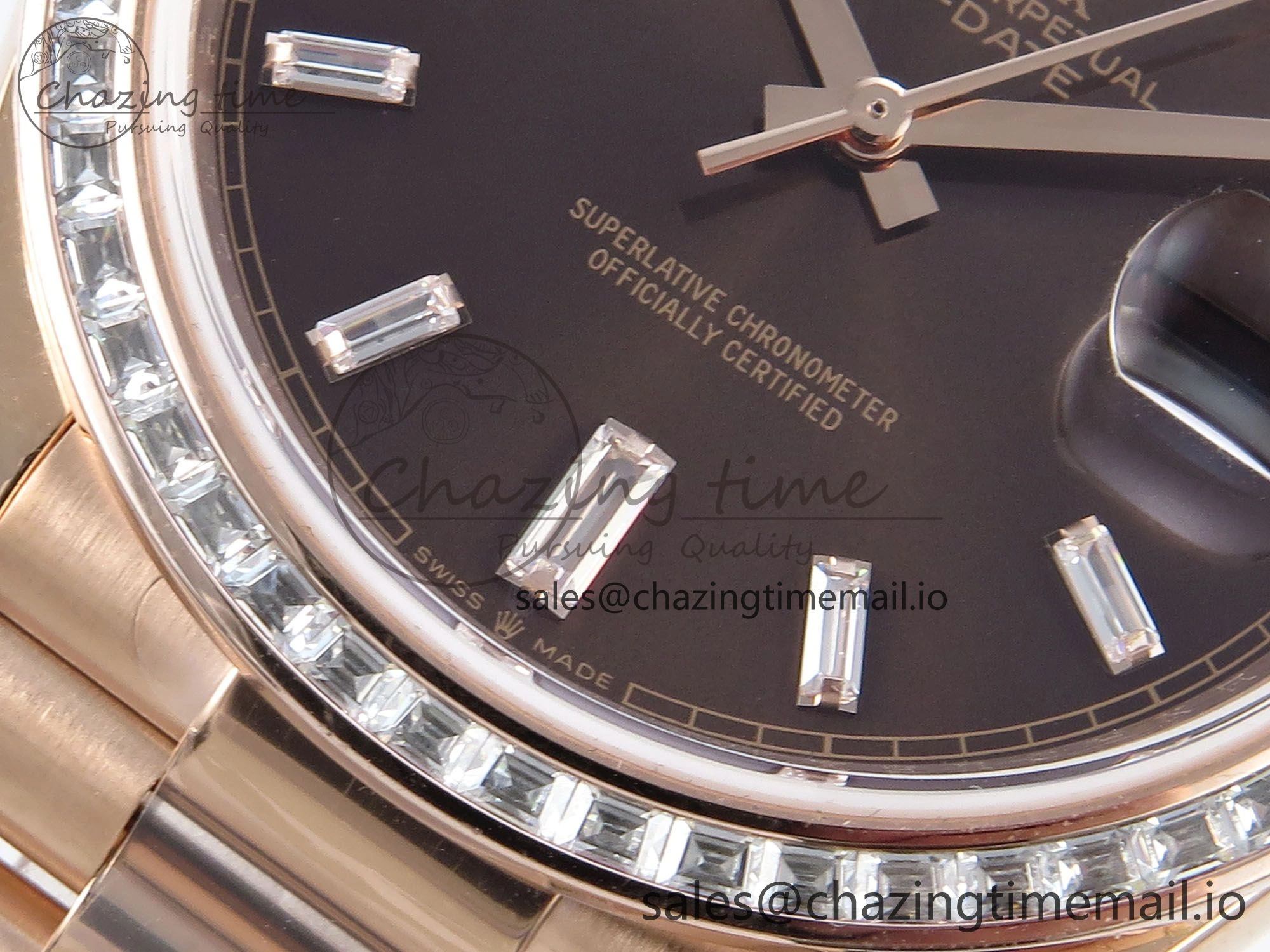 DayDate 40 RG QF 1:1 Best Edition Brown Crystal Dial Diamonds Bezel on President Bracelet A2836 V5 (Gain Weight)