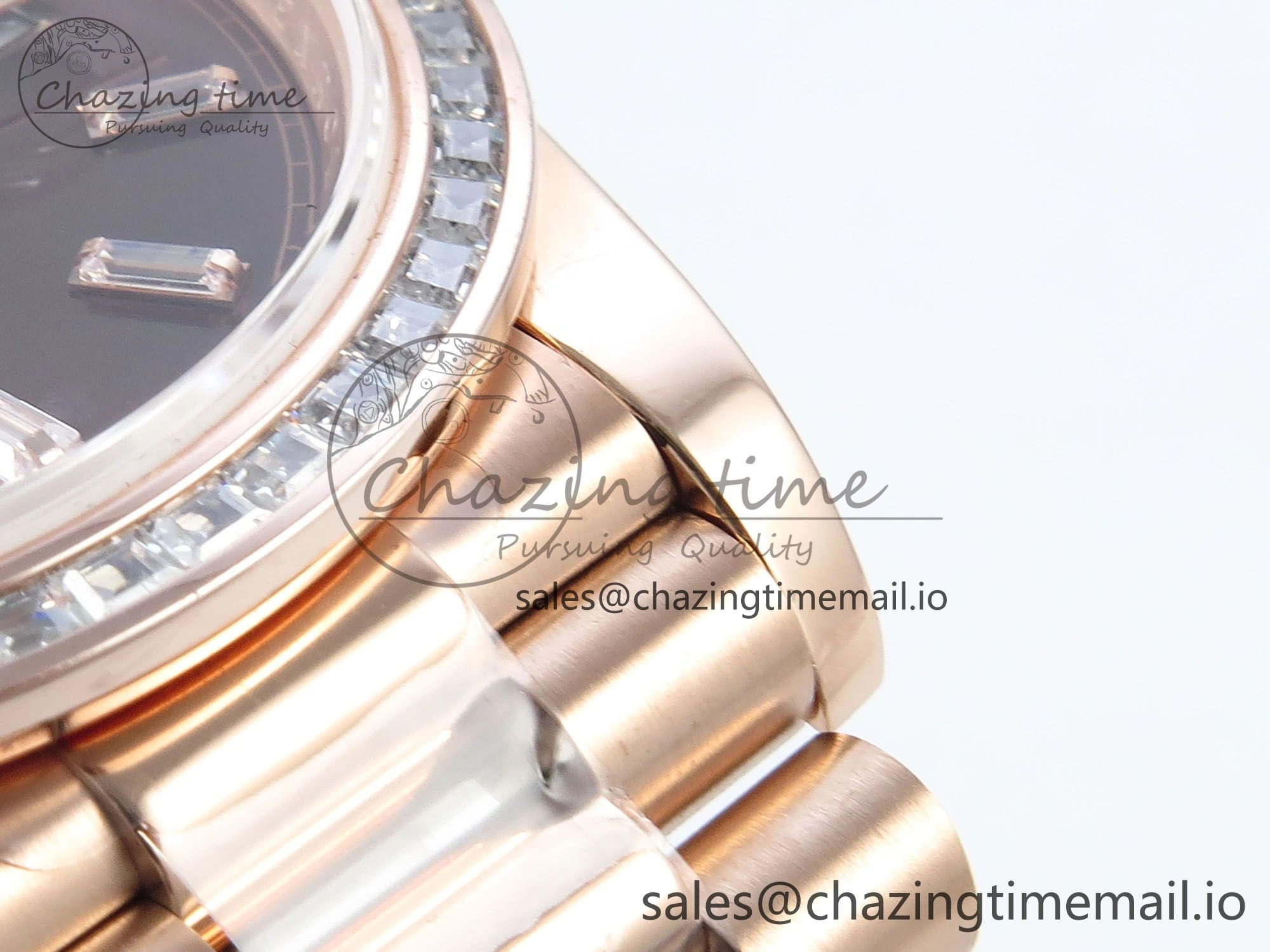DayDate 40 RG QF 1:1 Best Edition Brown Crystal Dial Diamonds Bezel on President Bracelet A2836 V5 (Gain Weight)