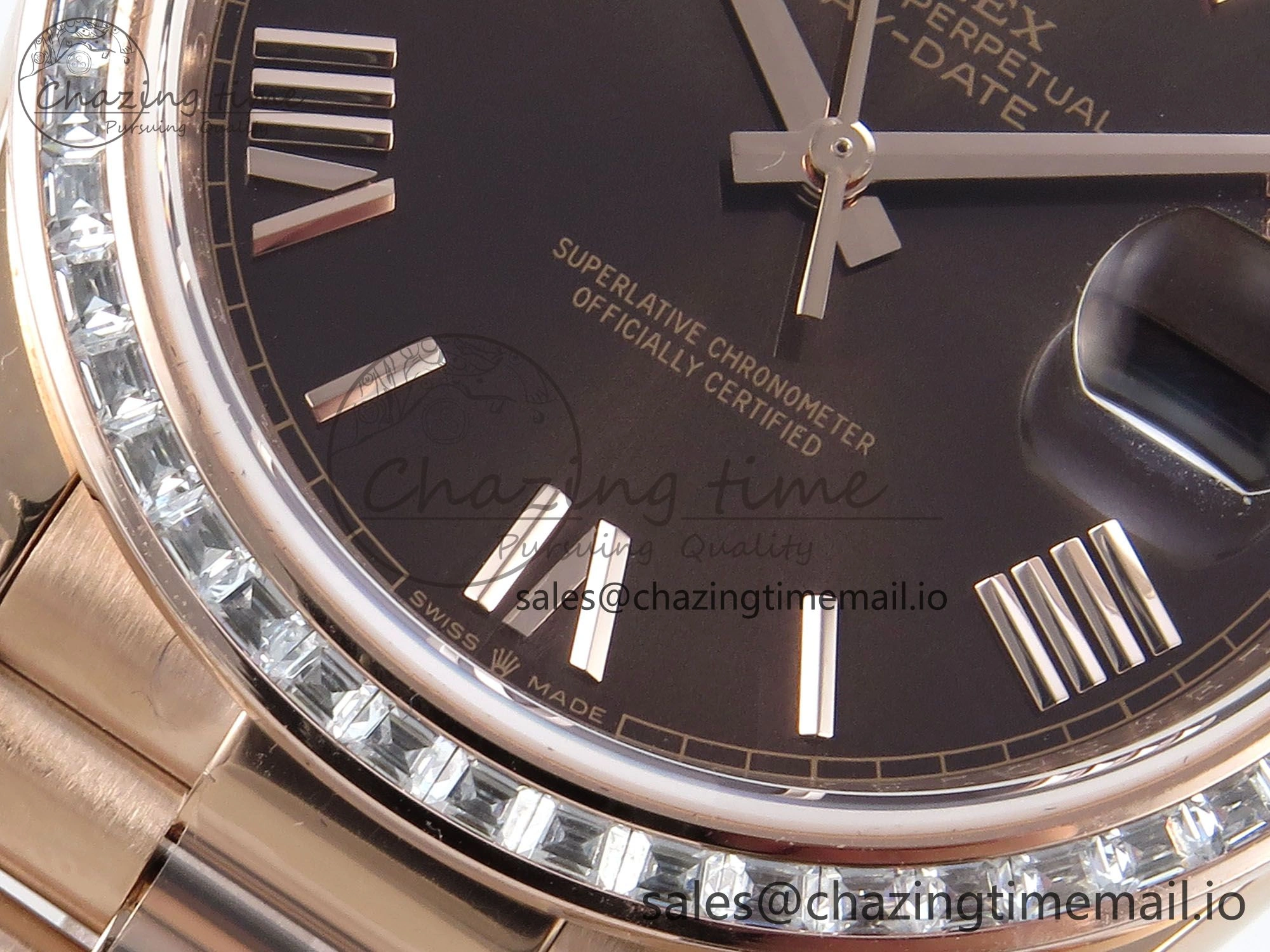 DayDate 40 RG QF 1:1 Best Edition Brown Roman Dial Diamonds Bezel on President Bracelet A2836 V5 (Gain Weight)
