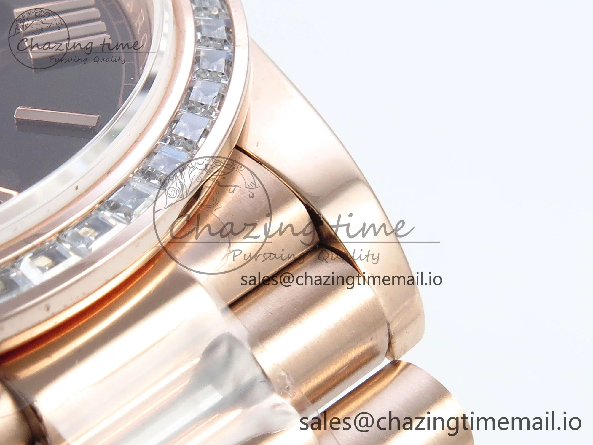 DayDate 40 RG QF 1:1 Best Edition Brown Roman Dial Diamonds Bezel on President Bracelet A2836 V5 (Gain Weight)