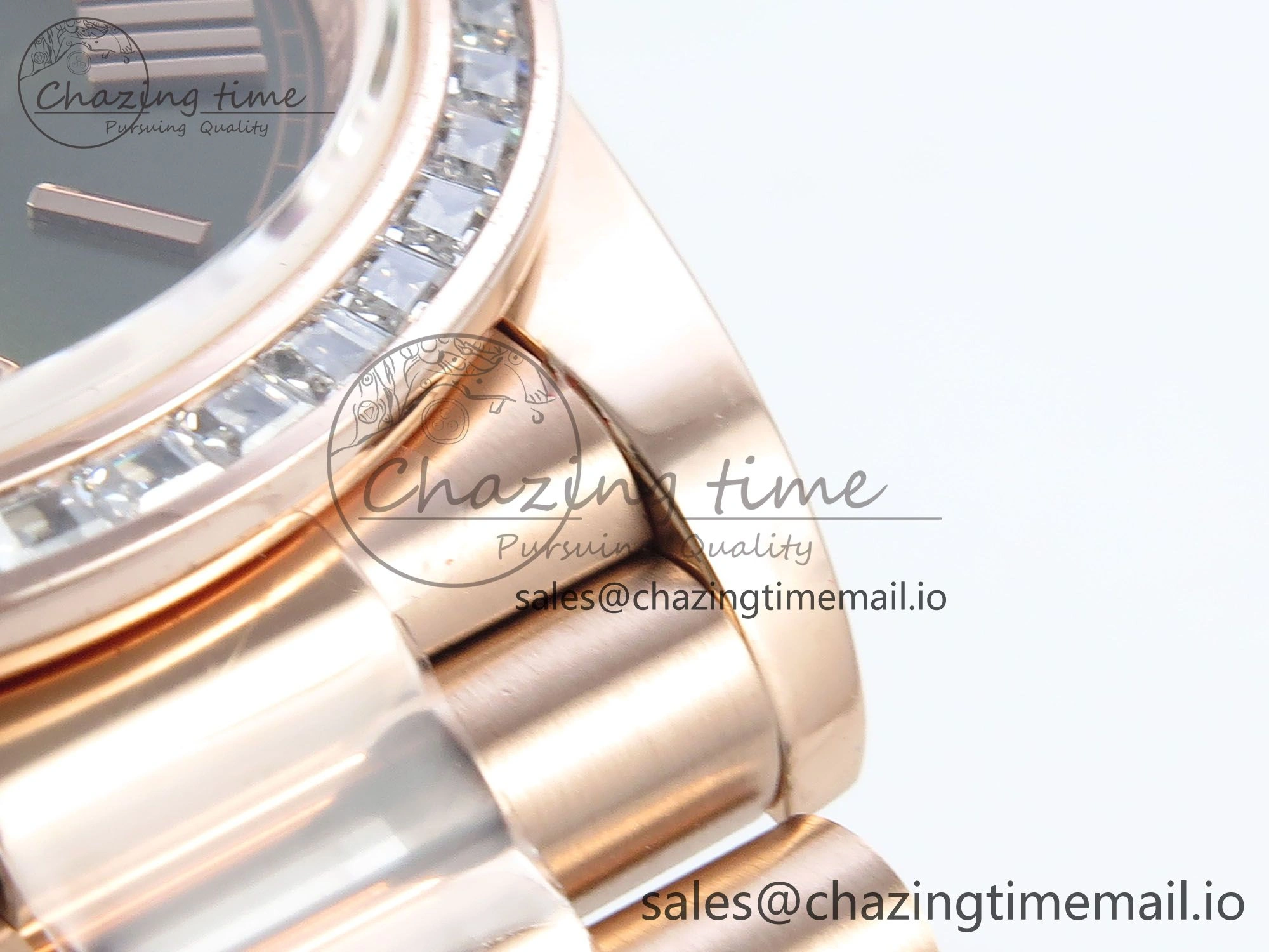 DayDate 40 RG QF 1:1 Best Edition Green Roman Dial Diamonds Bezel on President Bracelet A2836 V5 (Gain Weight)