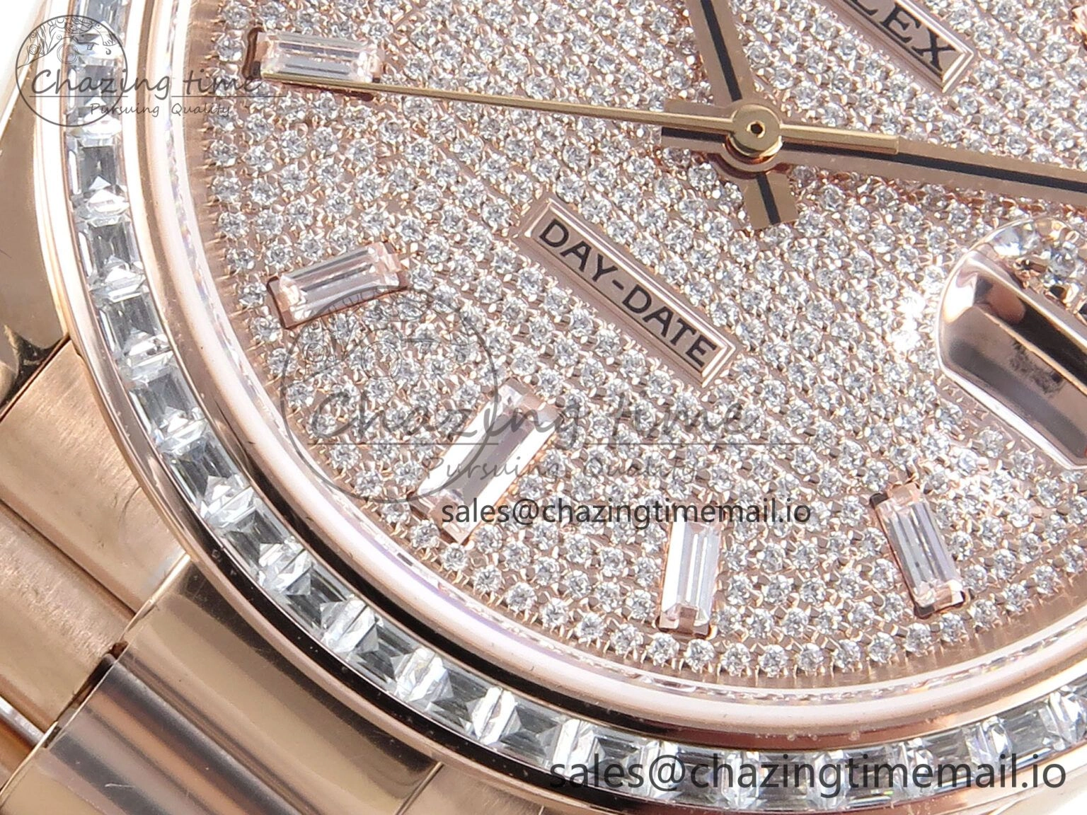 DayDate 40 RG QF 1:1 Best Edition RG Diamonds Dial Diamonds Bezel on President Bracelet A2836 V5 (Gain Weight)