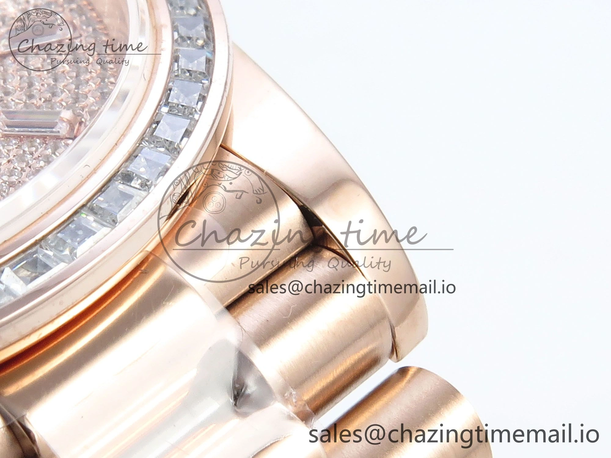 DayDate 40 RG QF 1:1 Best Edition RG Diamonds Dial Diamonds Bezel on President Bracelet A2836 V5 (Gain Weight)