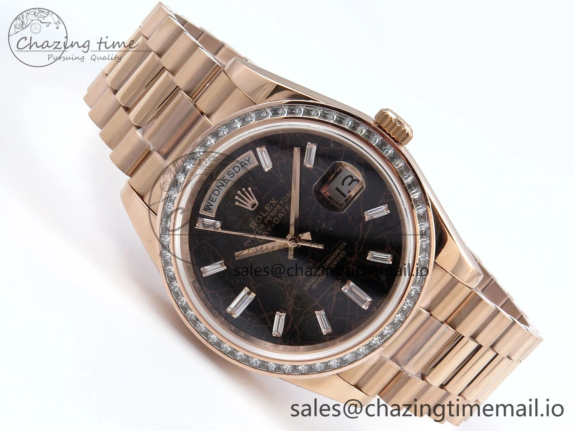 DayDate 40 RG QF 1:1 Best Edition Slate Eisenkiesel Dial Diamonds Bezel on President Bracelet A2836 V5 (Gain Weight)