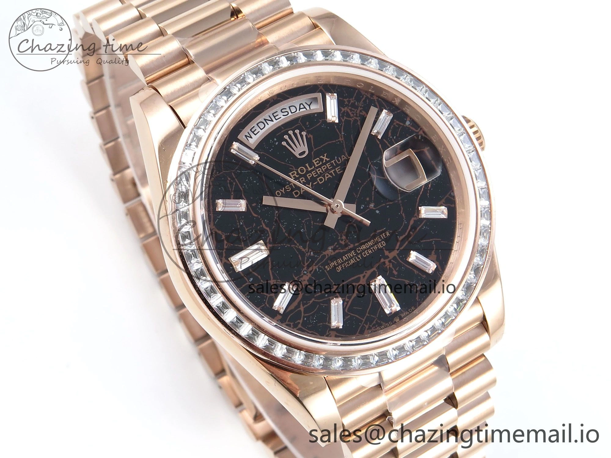 DayDate 40 RG QF 1:1 Best Edition Slate Eisenkiesel Dial Diamonds Bezel on President Bracelet A2836 V5 (Gain Weight)