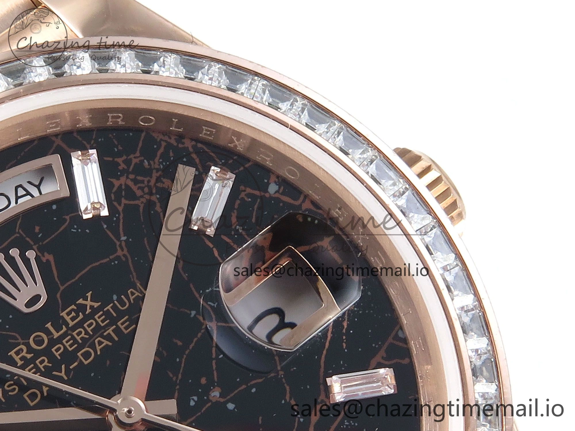 DayDate 40 RG QF 1:1 Best Edition Slate Eisenkiesel Dial Diamonds Bezel on President Bracelet A2836 V5 (Gain Weight)
