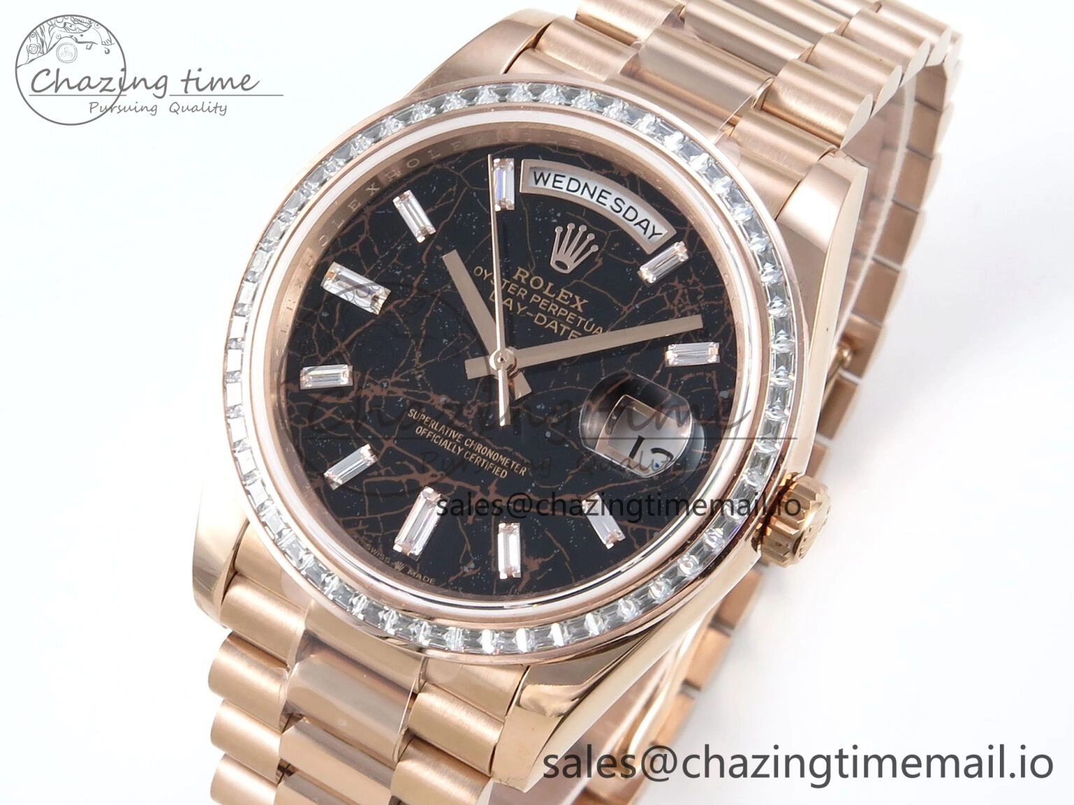 DayDate 40 RG QF 1:1 Best Edition Slate Eisenkiesel Dial Diamonds Bezel on President Bracelet A2836 V5 (Gain Weight)