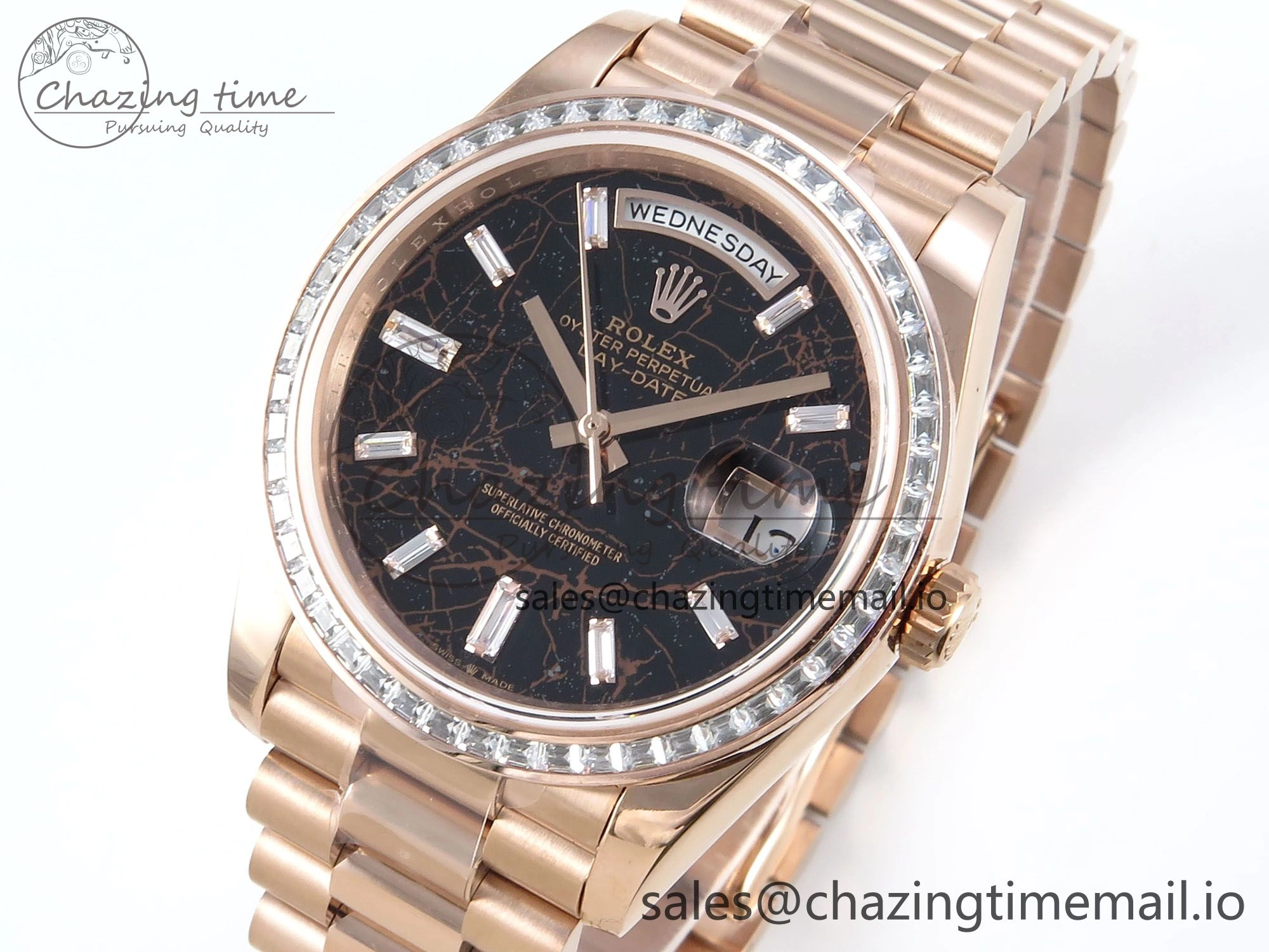 DayDate 40 RG QF 1:1 Best Edition Slate Eisenkiesel Dial Diamonds Bezel on President Bracelet A2836 V5 (Gain Weight)