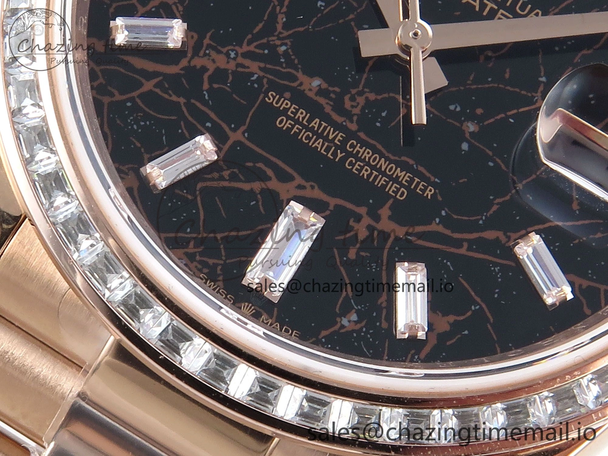 DayDate 40 RG QF 1:1 Best Edition Slate Eisenkiesel Dial Diamonds Bezel on President Bracelet A2836 V5 (Gain Weight)