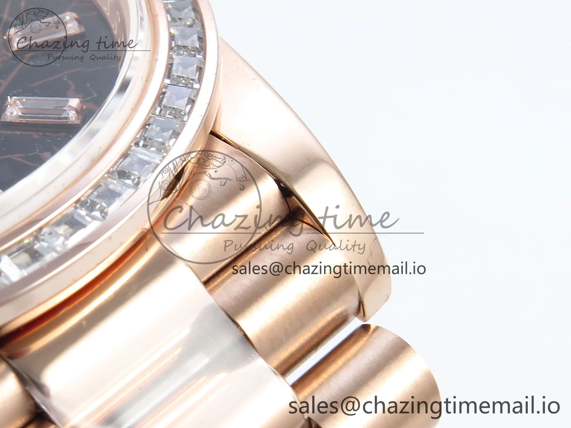DayDate 40 RG QF 1:1 Best Edition Slate Eisenkiesel Dial Diamonds Bezel on President Bracelet A2836 V5 (Gain Weight)