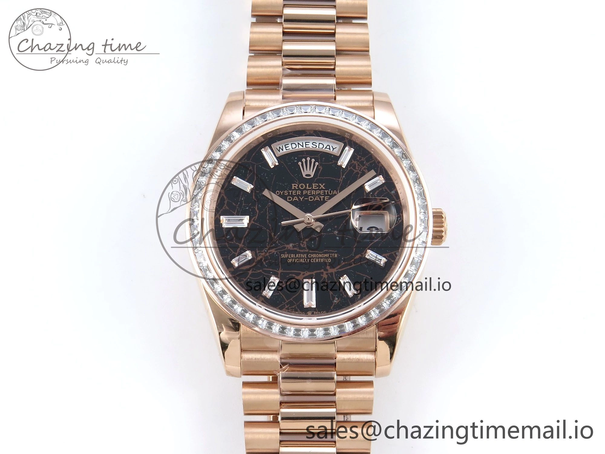 DayDate 40 RG QF 1:1 Best Edition Slate Eisenkiesel Dial Diamonds Bezel on President Bracelet A2836 V5 (Gain Weight)