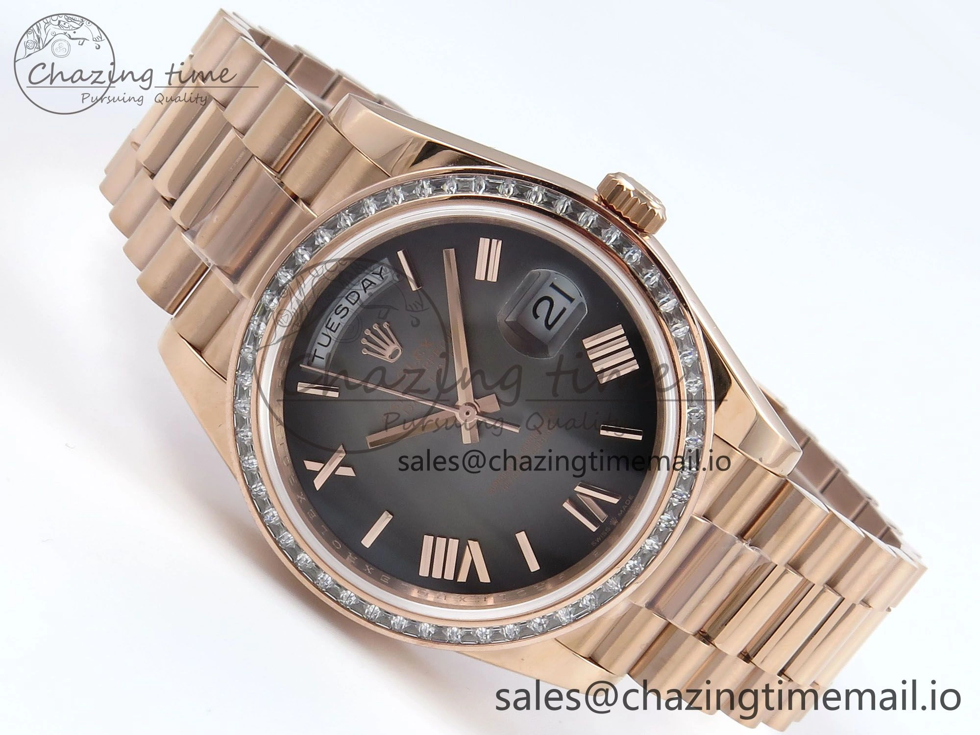 DayDate 40 RG QF 1:1 Best Edition Slate Ombre Dial Diamonds Bezel on President Bracelet A2836 V5 (Gain Weight)
