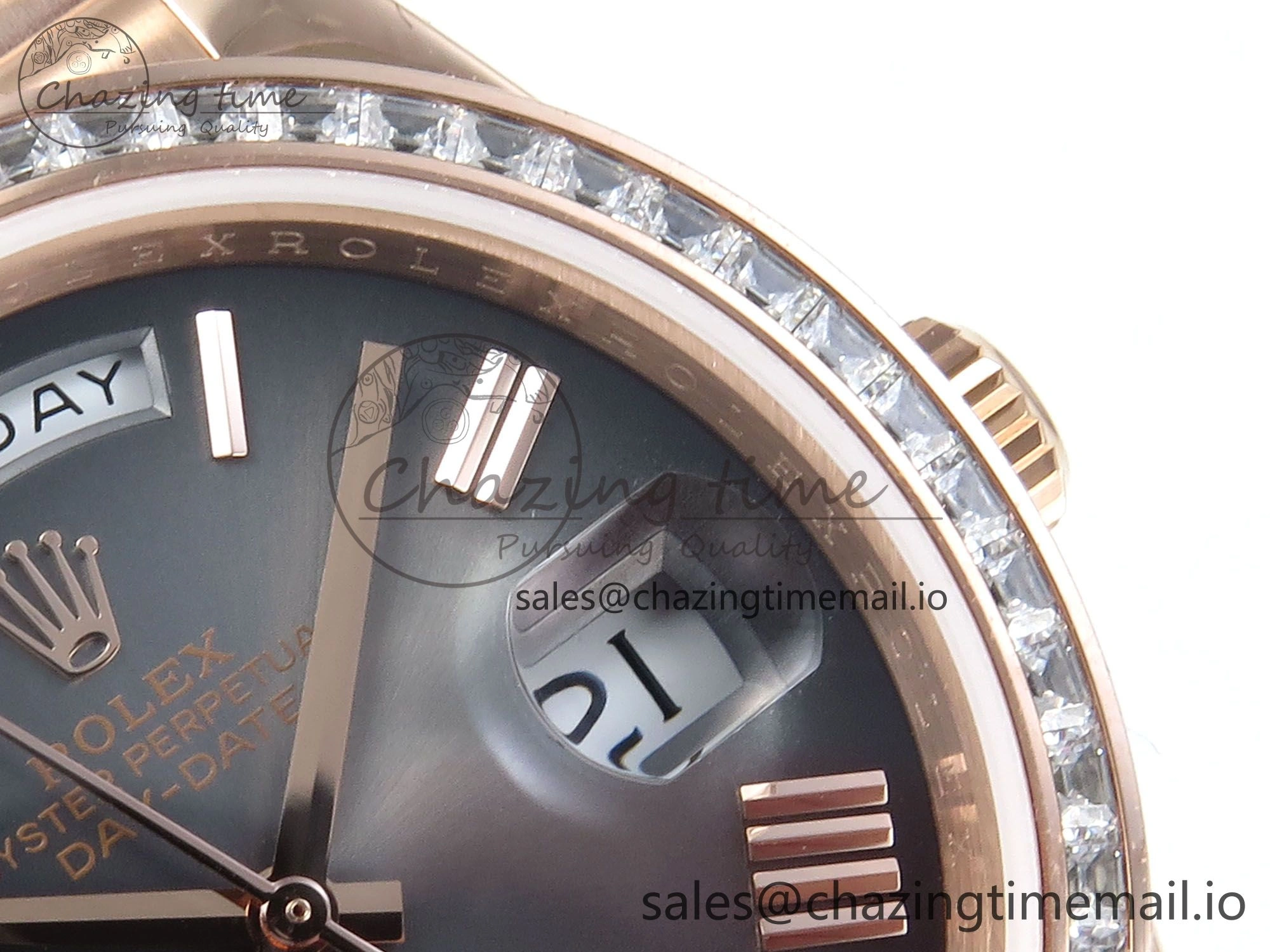 DayDate 40 RG QF 1:1 Best Edition Slate Ombre Dial Diamonds Bezel on President Bracelet A2836 V5 (Gain Weight)