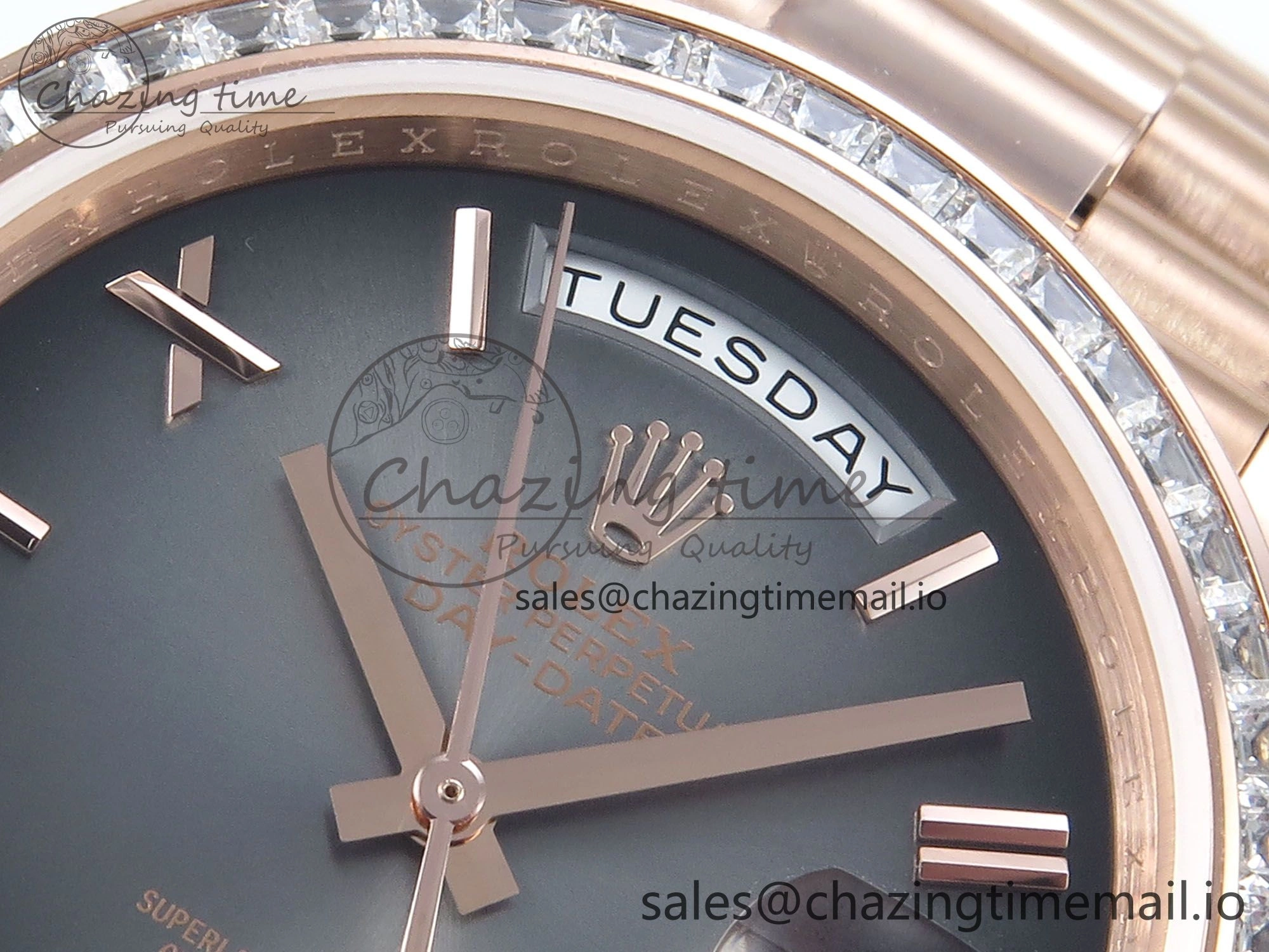 DayDate 40 RG QF 1:1 Best Edition Slate Ombre Dial Diamonds Bezel on President Bracelet A2836 V5 (Gain Weight)