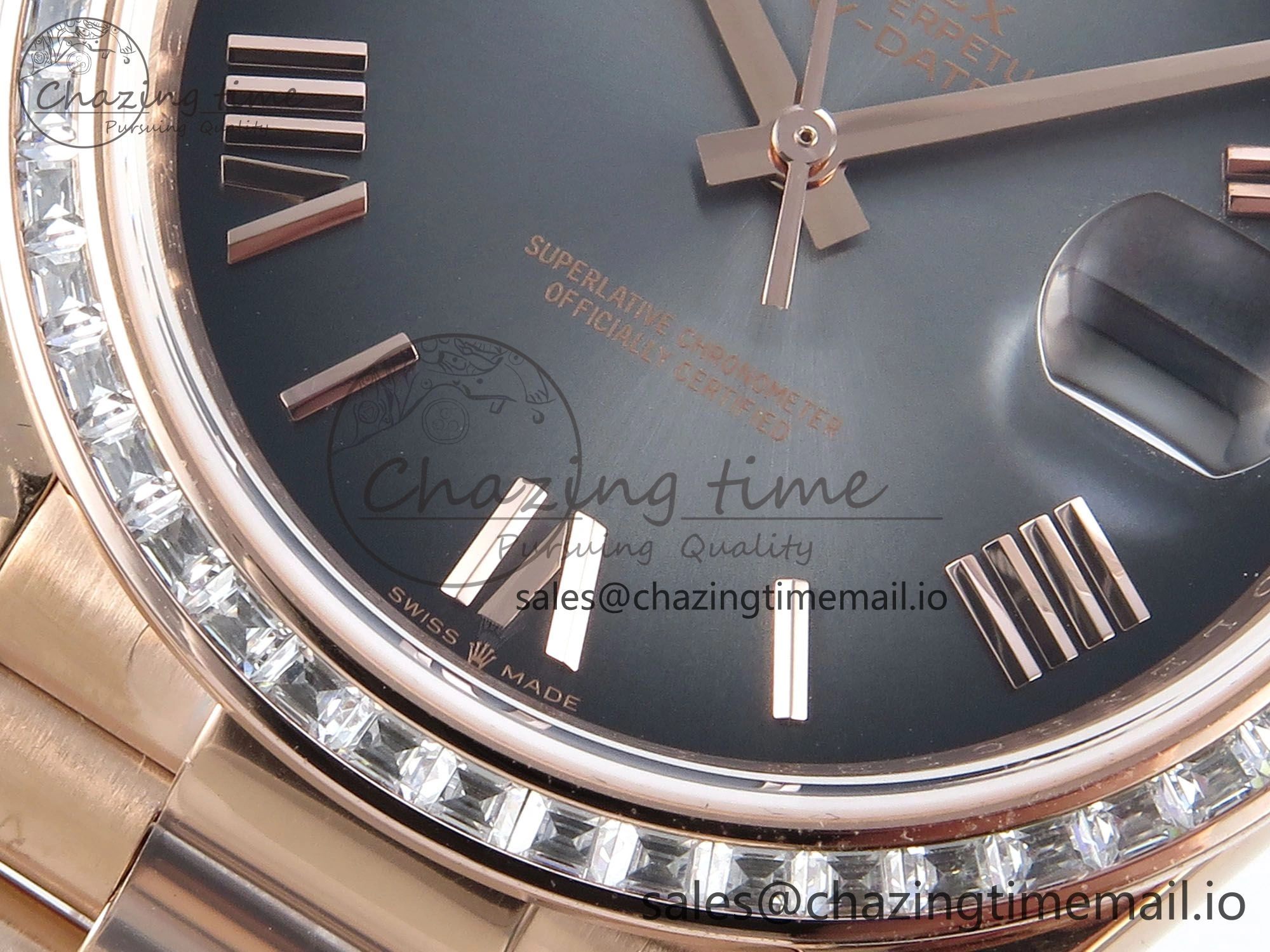 DayDate 40 RG QF 1:1 Best Edition Slate Ombre Dial Diamonds Bezel on President Bracelet A2836 V5 (Gain Weight)